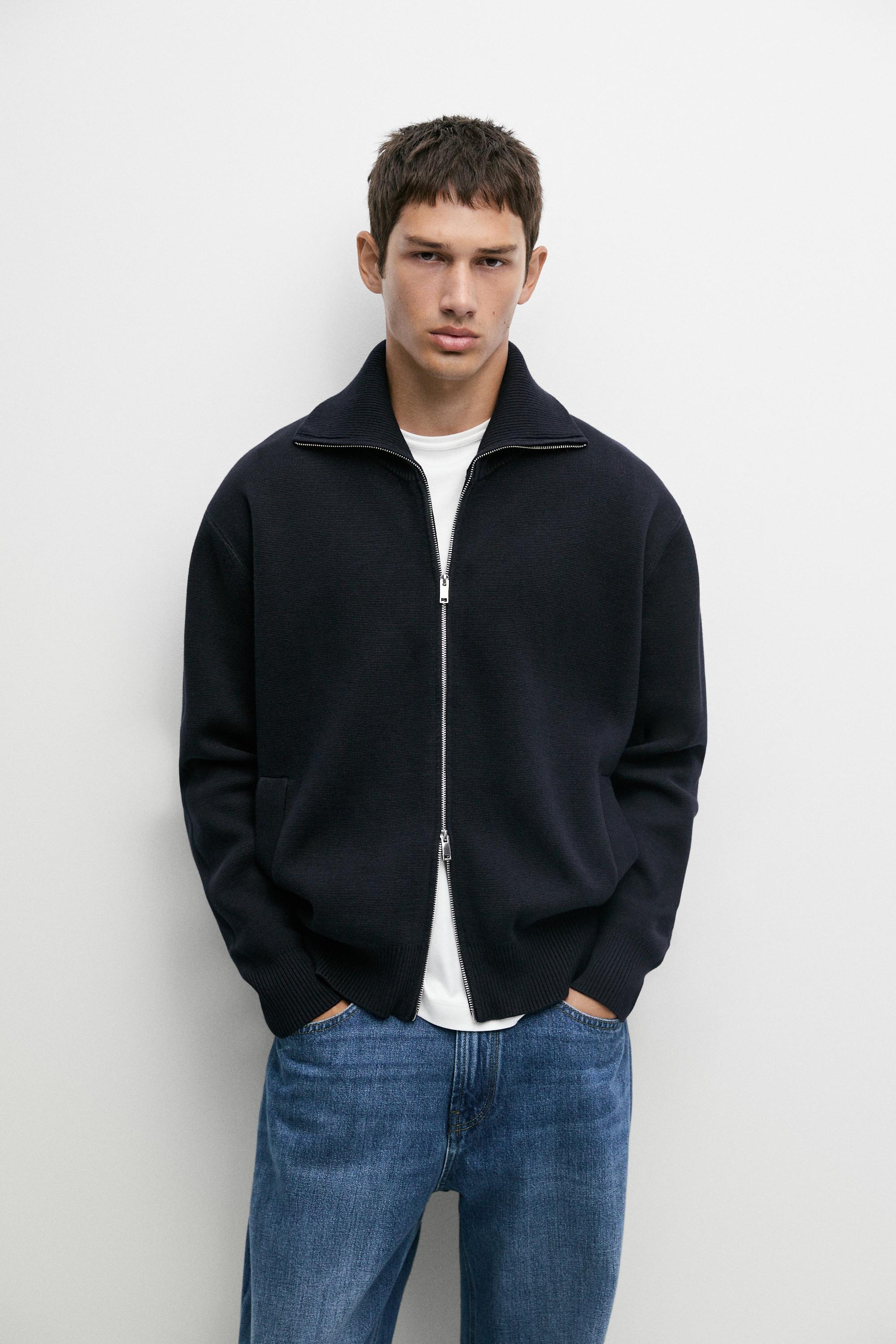 100% cotton zip-up knit cardigan