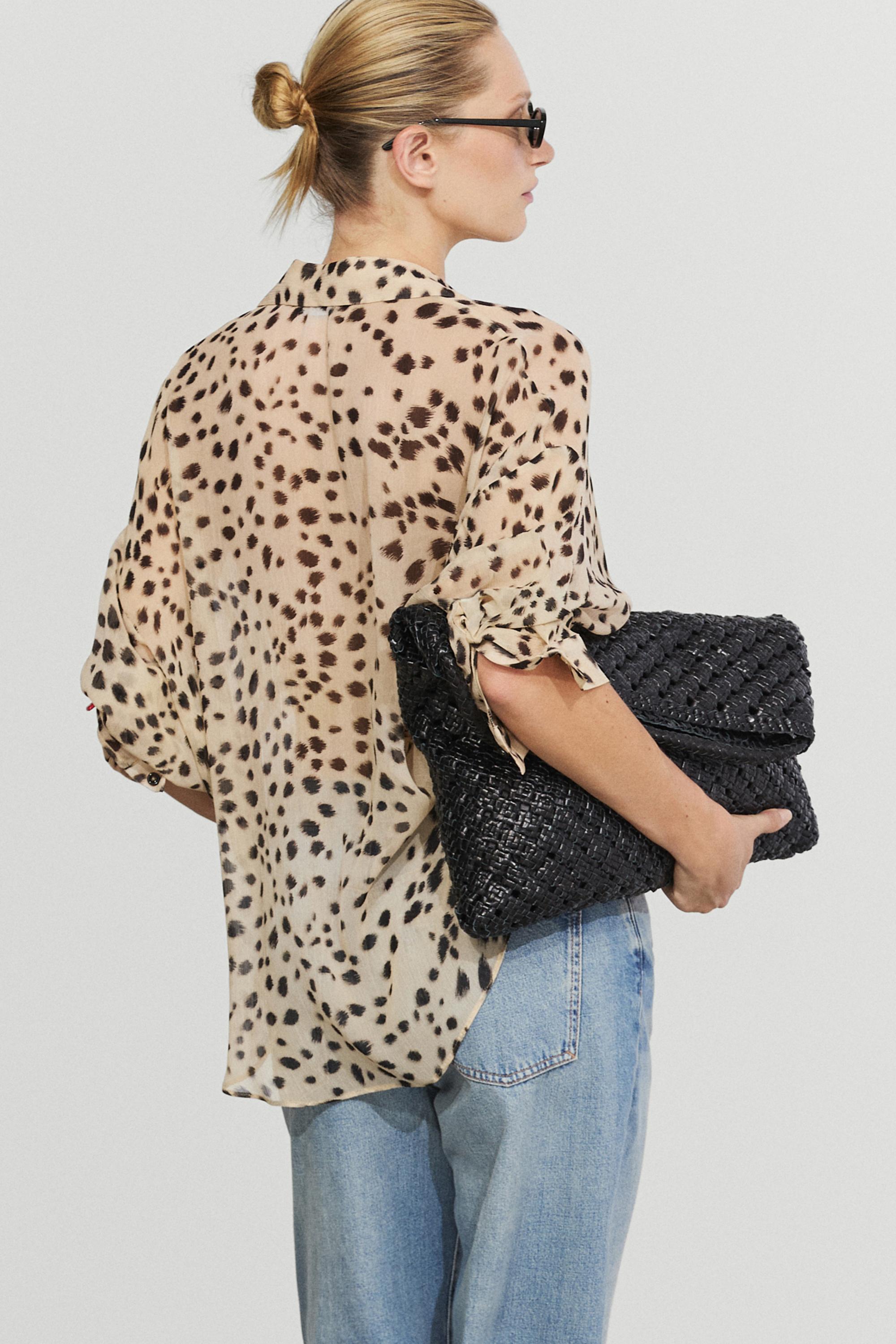 Animal print flowing shirt — SAND BROWN