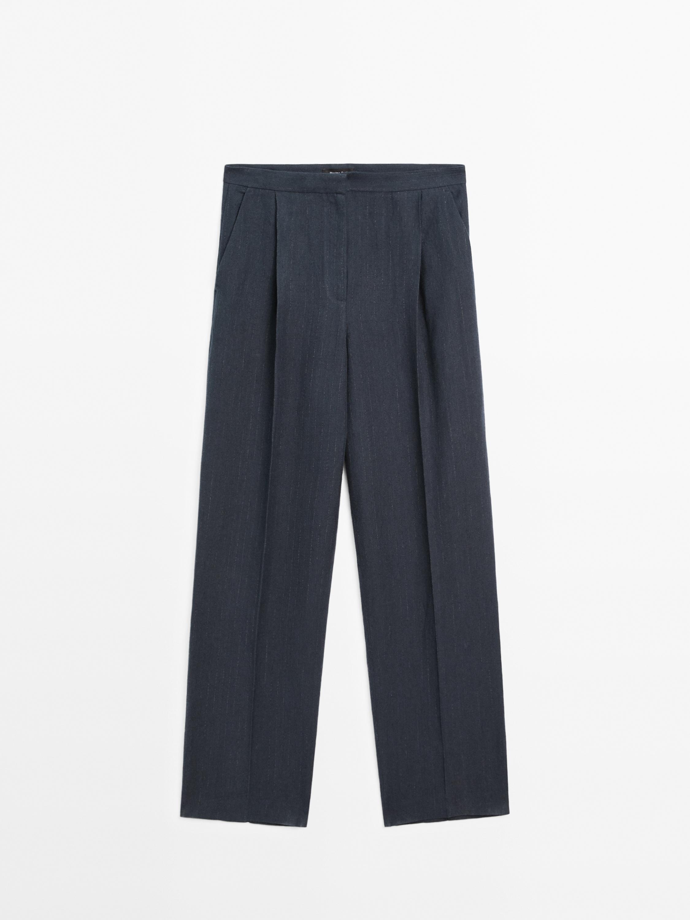 Linen blend pinstripe trousers