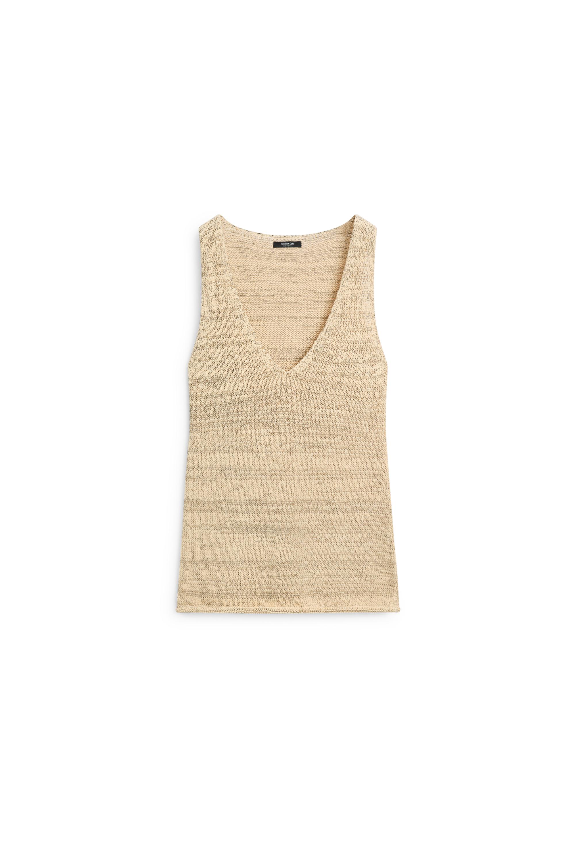 Melange cotton blend knit top — Beige