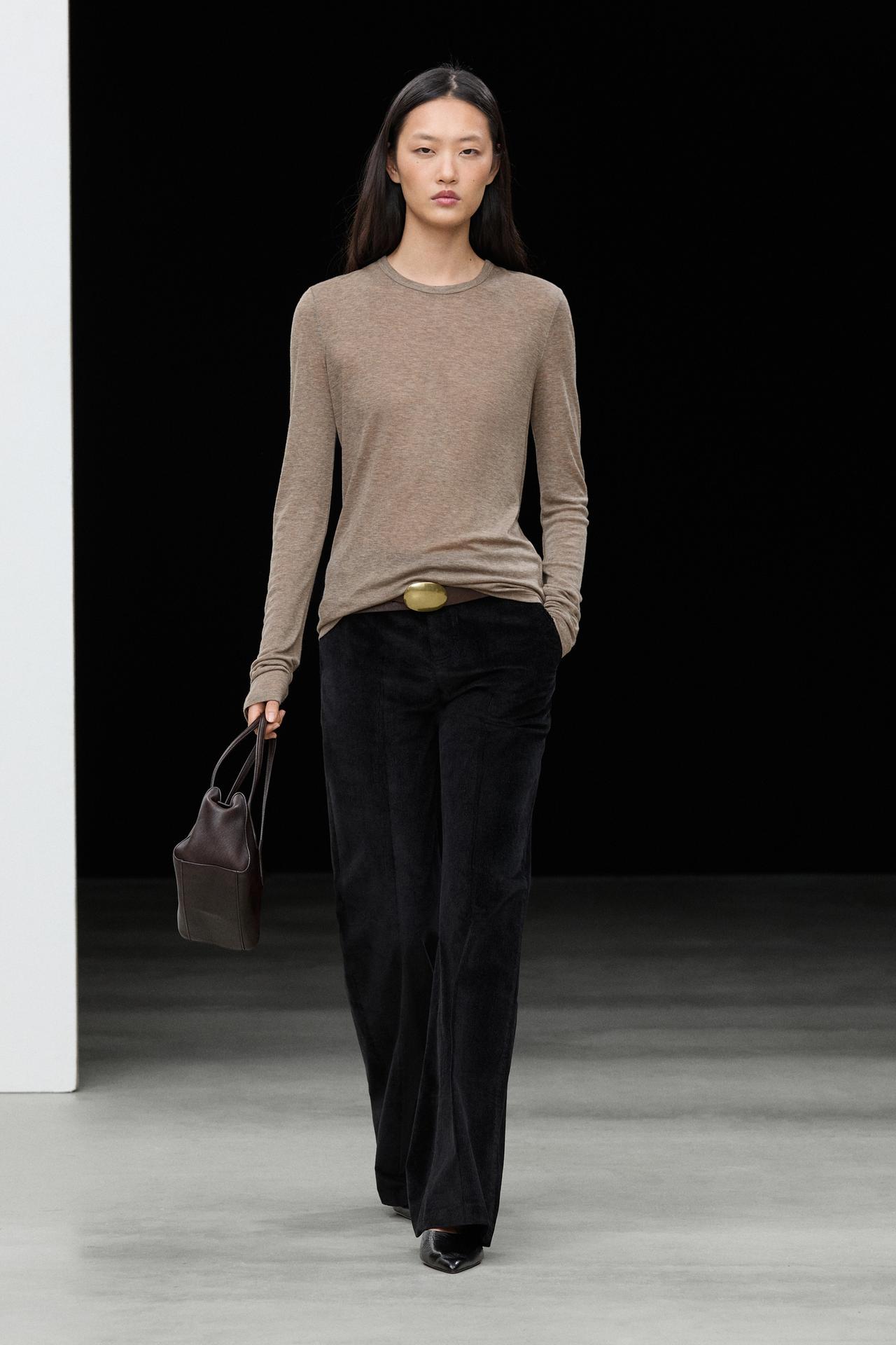 Long sleeve wool-blend T-shirt — MOLE BROWN
