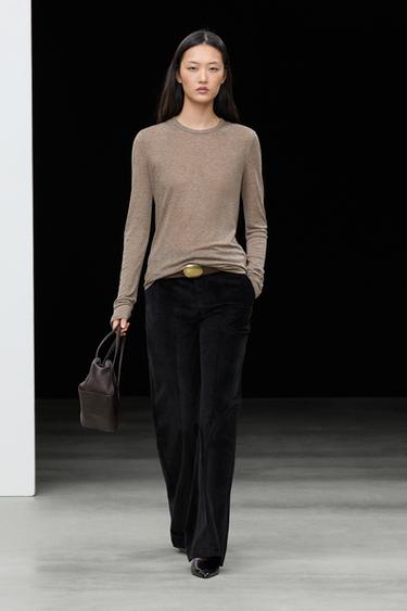 Long sleeve wool-blend T-shirt — MOLE BROWN 1