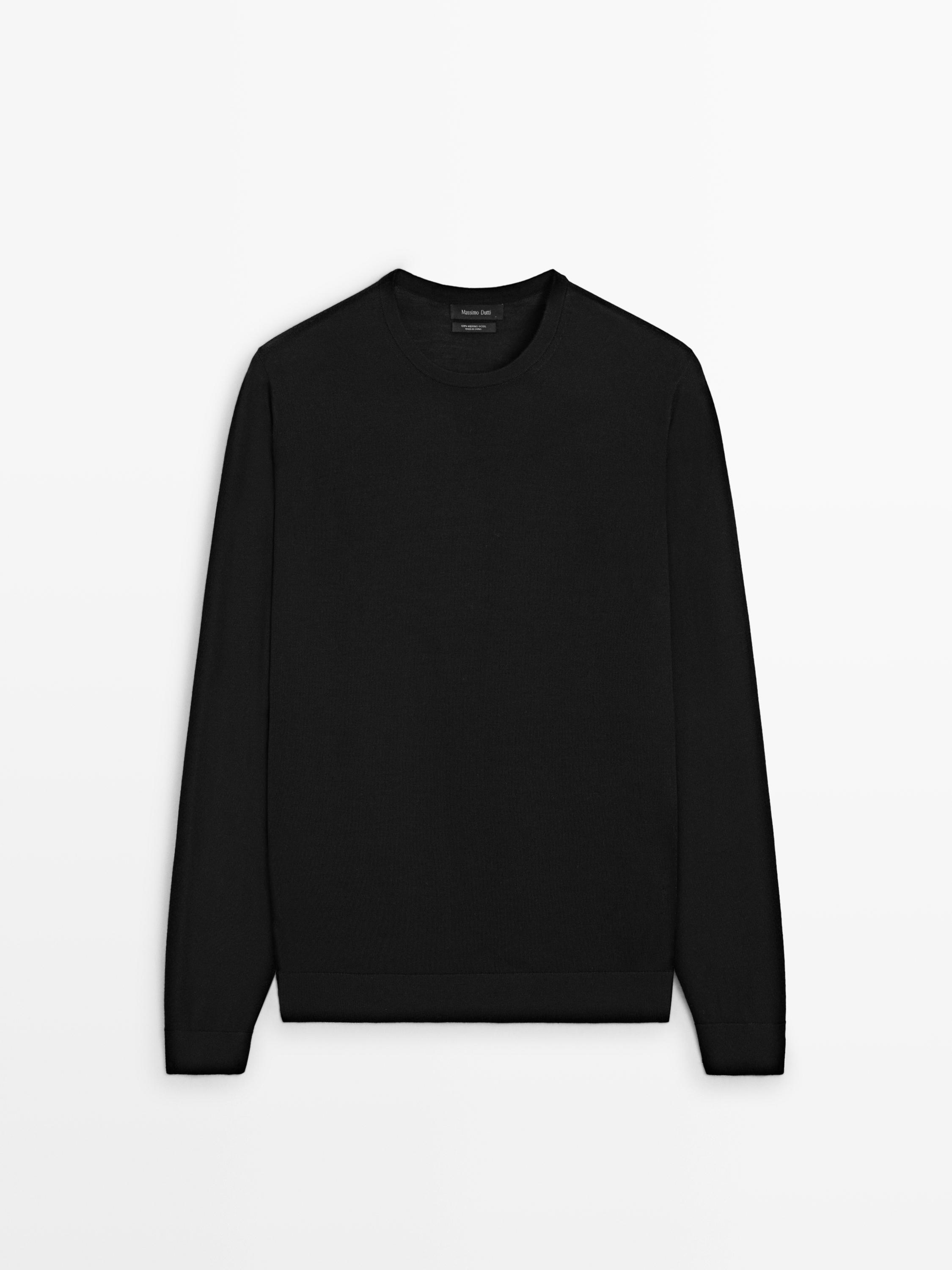 100% merino wool knit sweater — BLACK