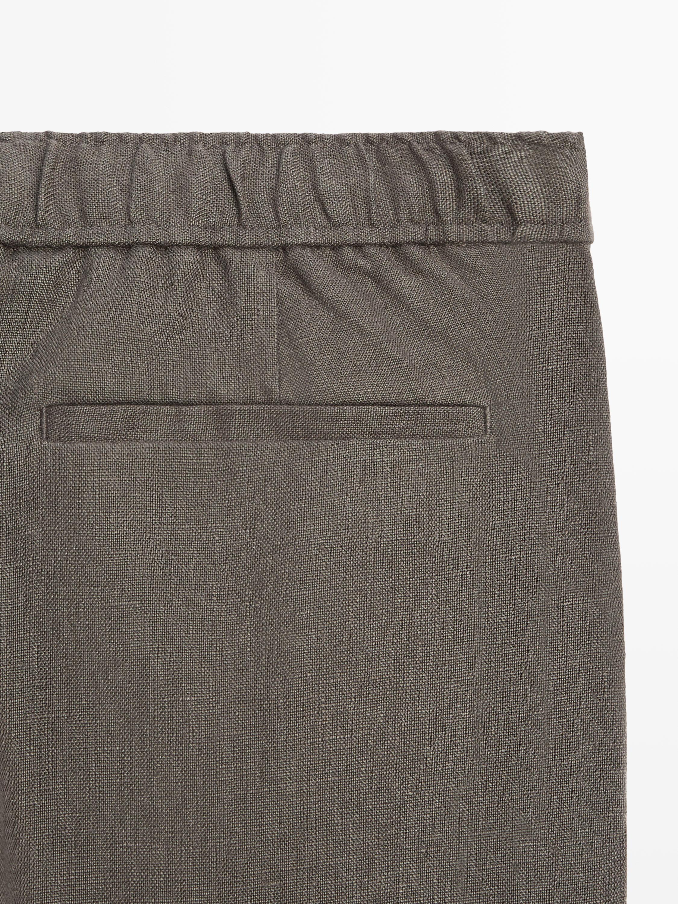 Linen jogger fit pants — Greyish green
