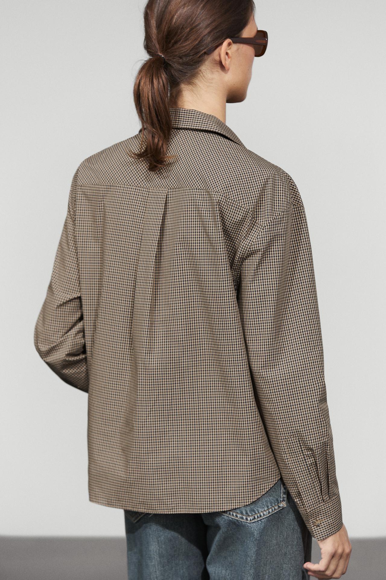 Cotton blend gingham shirt — BROWN
