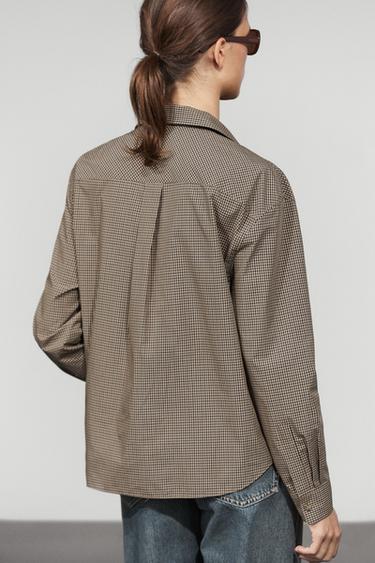 Cotton blend gingham shirt — BROWN 5