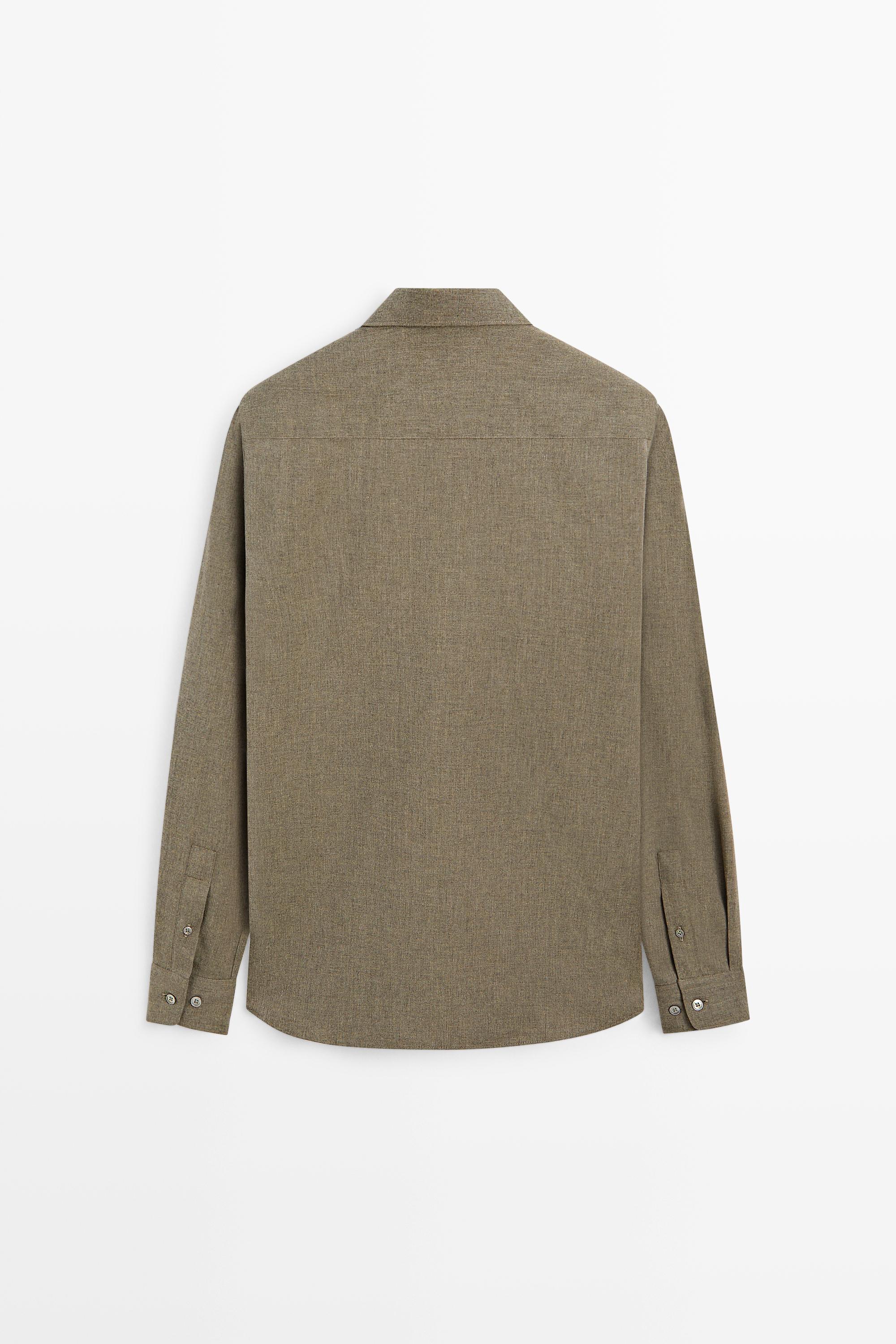 100% cotton melange twill regular fit shirt — GREEN