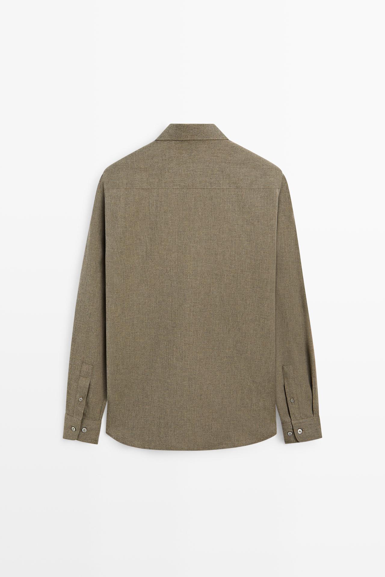 100% cotton regular fit melange twill shirt — GREEN