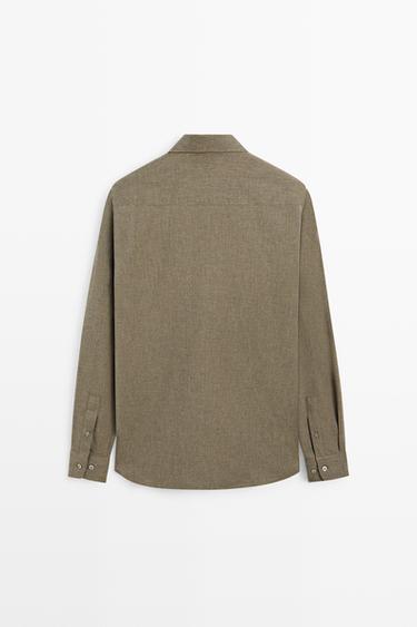 100% cotton regular fit melange twill shirt — GREEN 6