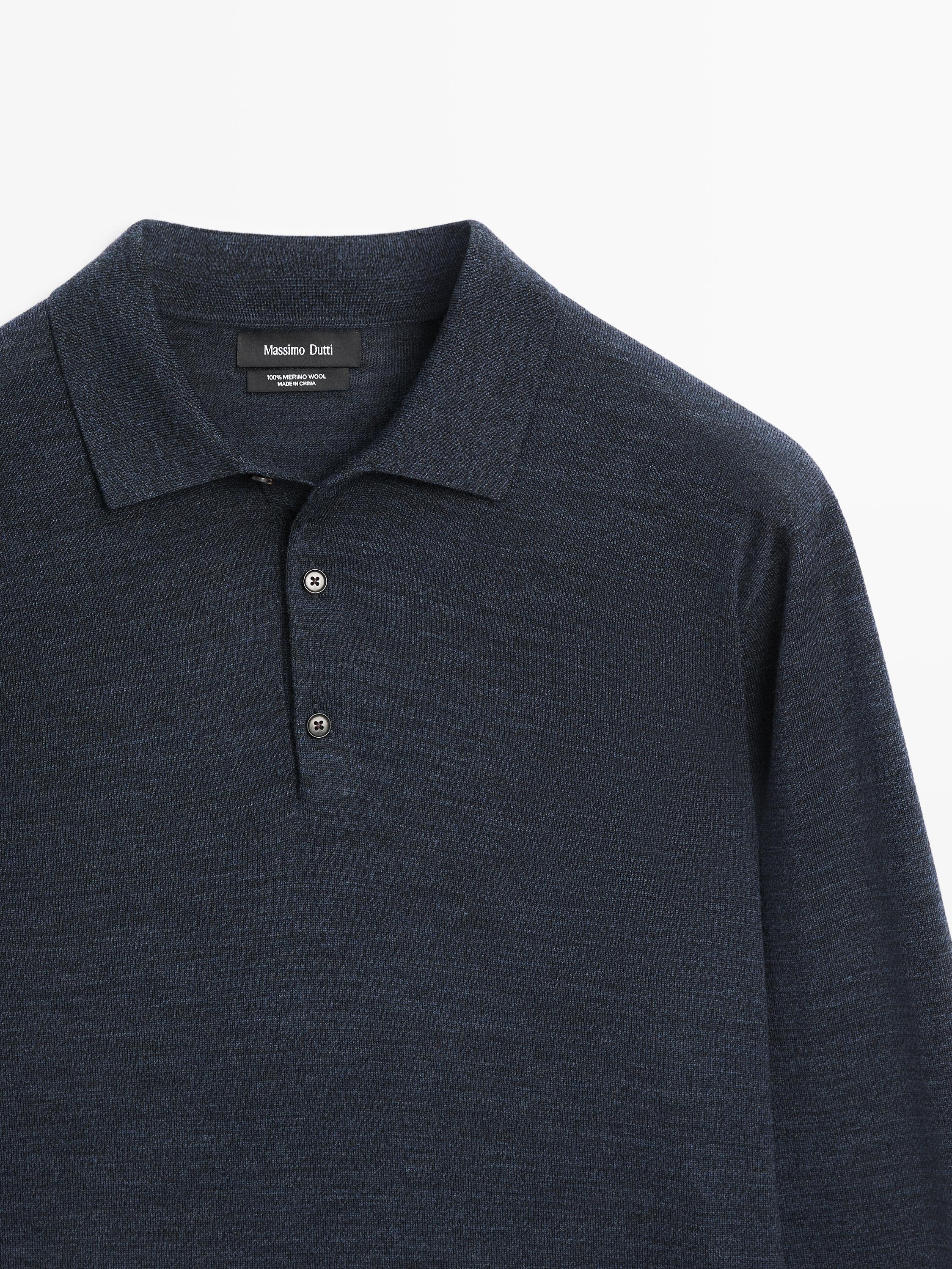 100% wool knit sweater with polo collar — DARK NAVY