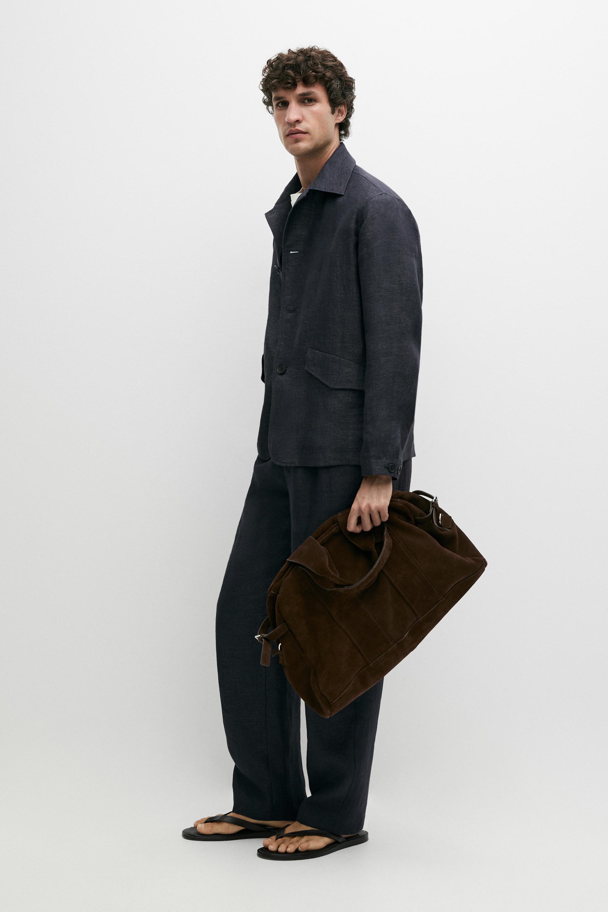 100% linen total look melange trousers — INK BLUE
