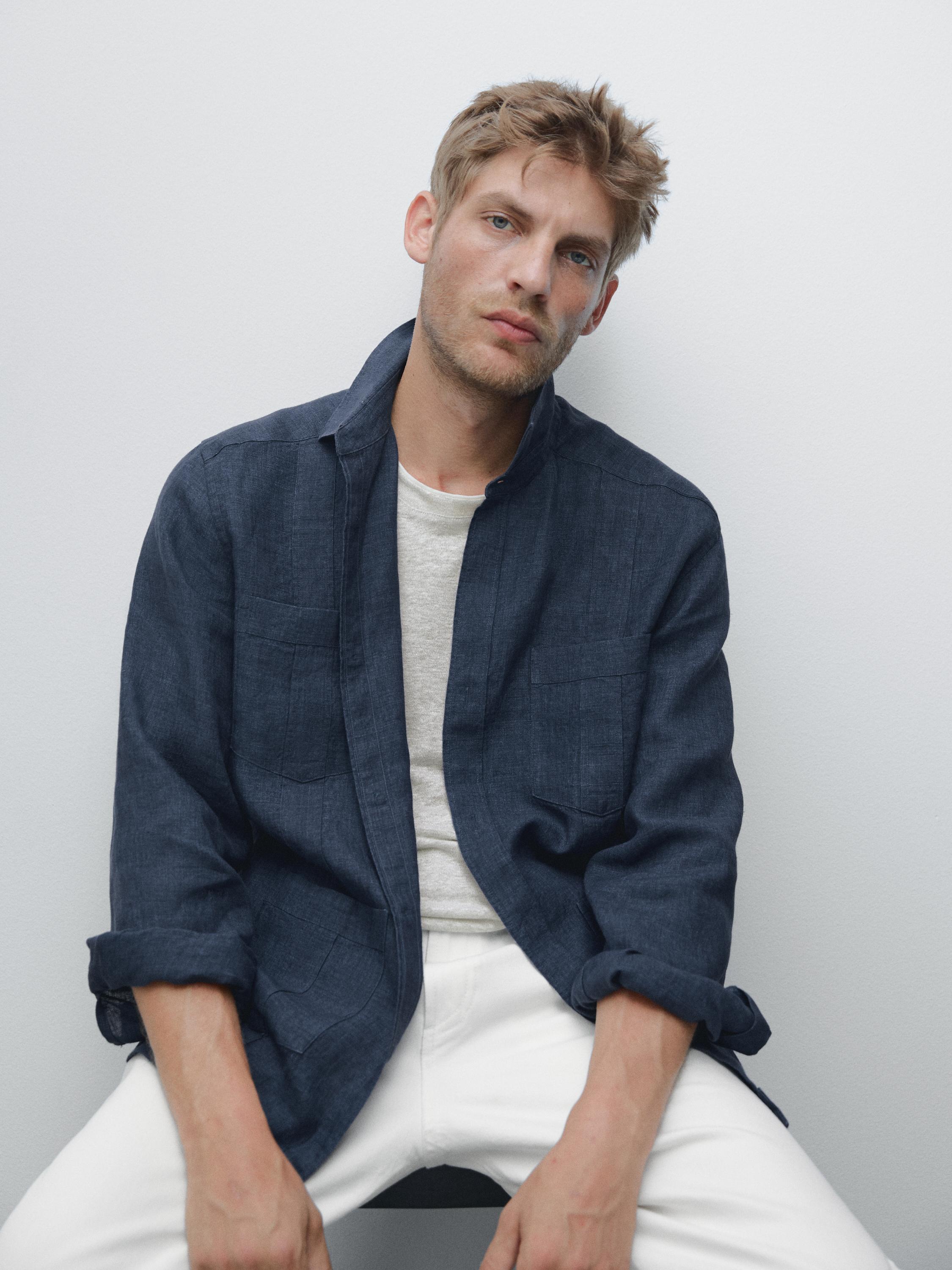 Koszula z ozdobnymi plisami ze 100% lnu