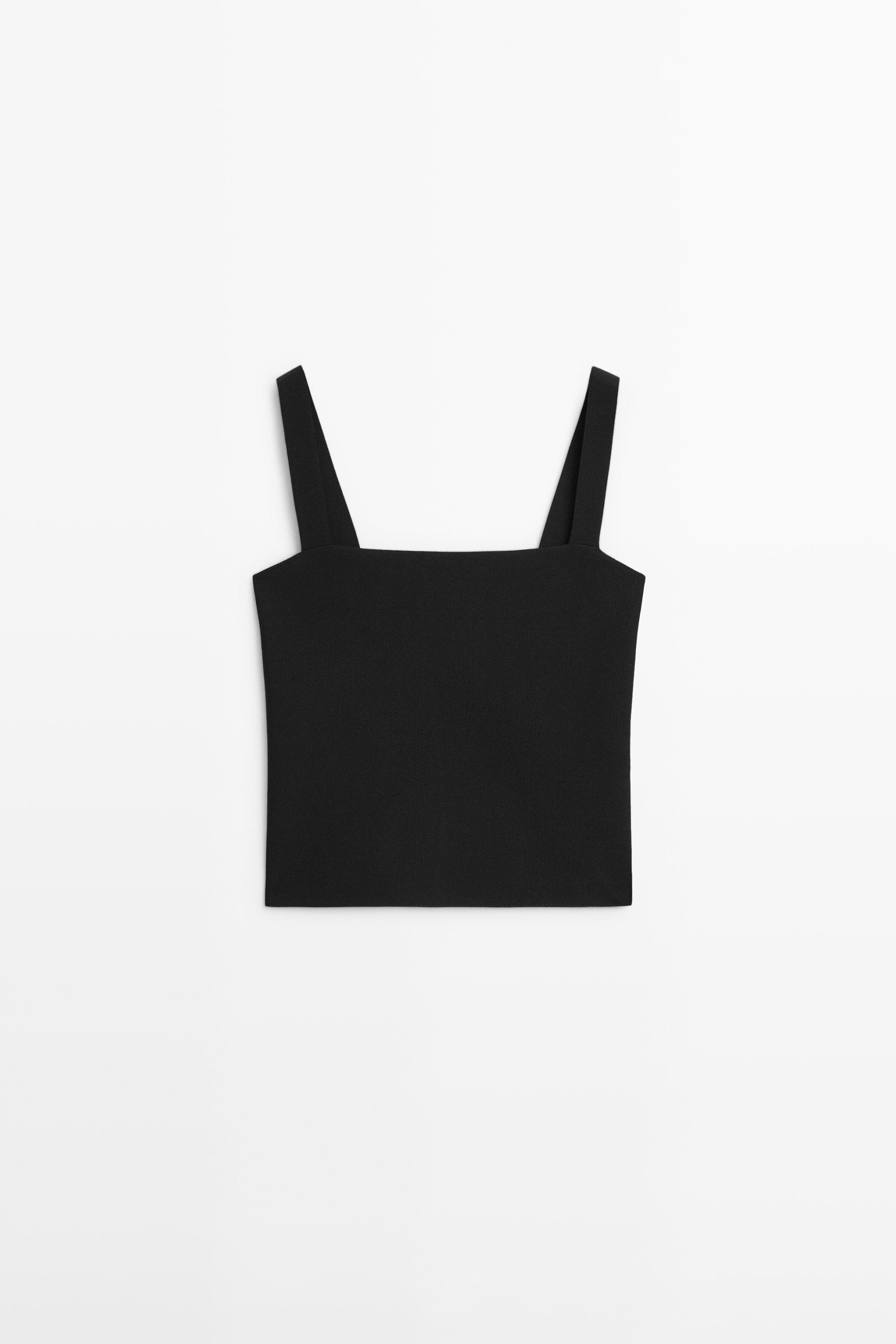 Knit top with a square neckline — BLACK