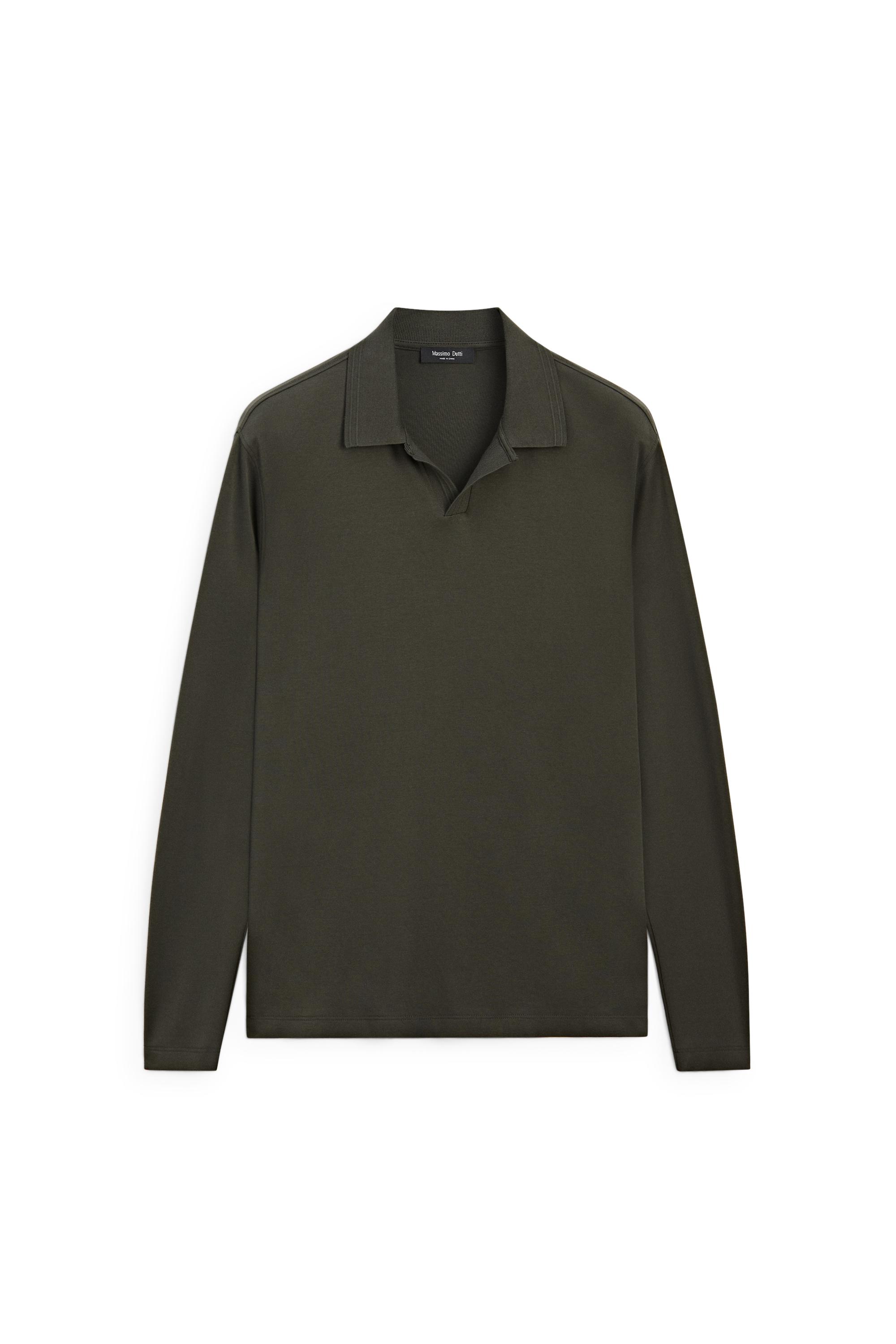 100% cotton long sleeve polo shirt — PALE OCHRE