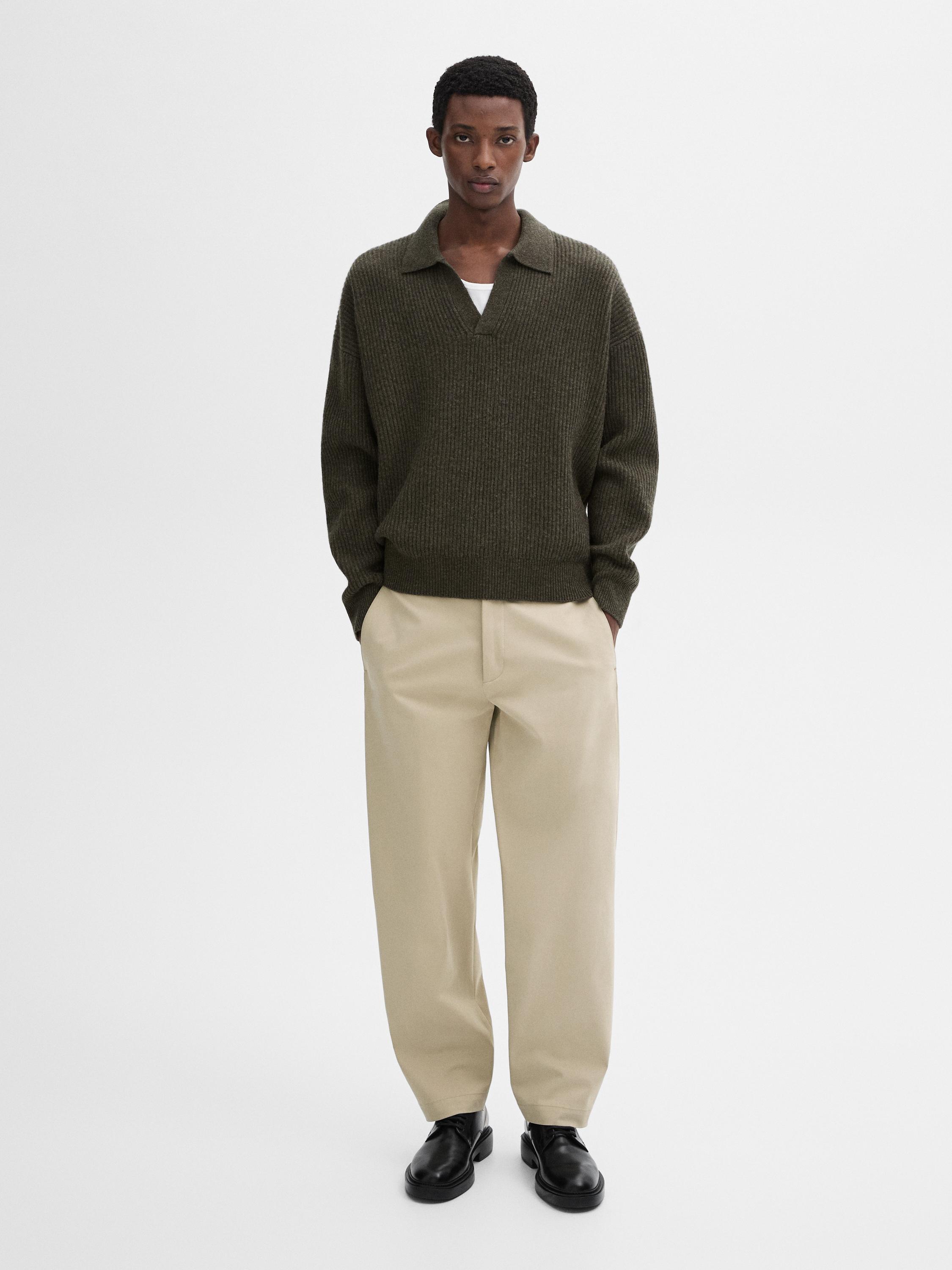 Wool knit sweater with polo collar