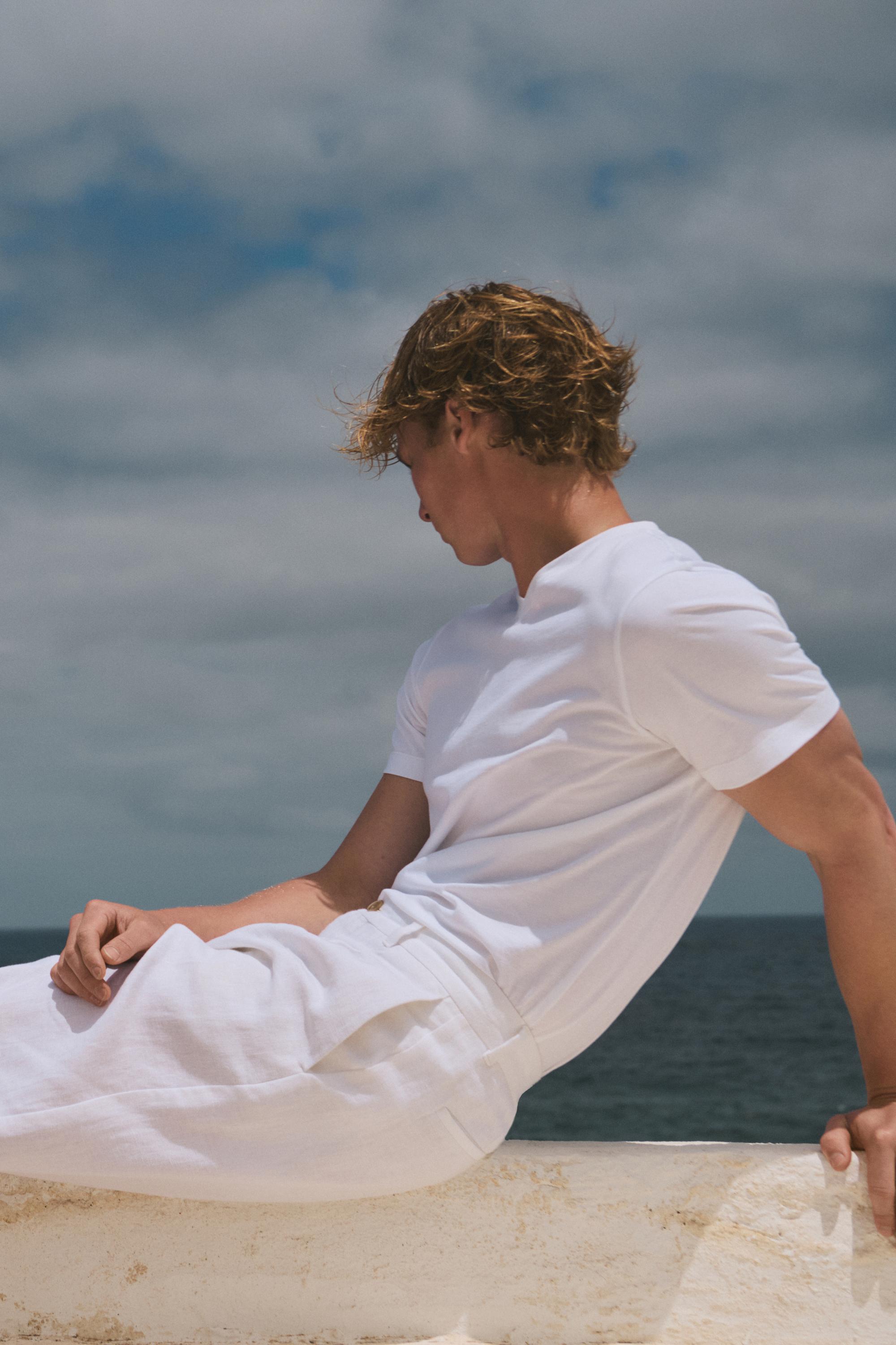 Short sleeve linen and cotton T-shirt — Off white