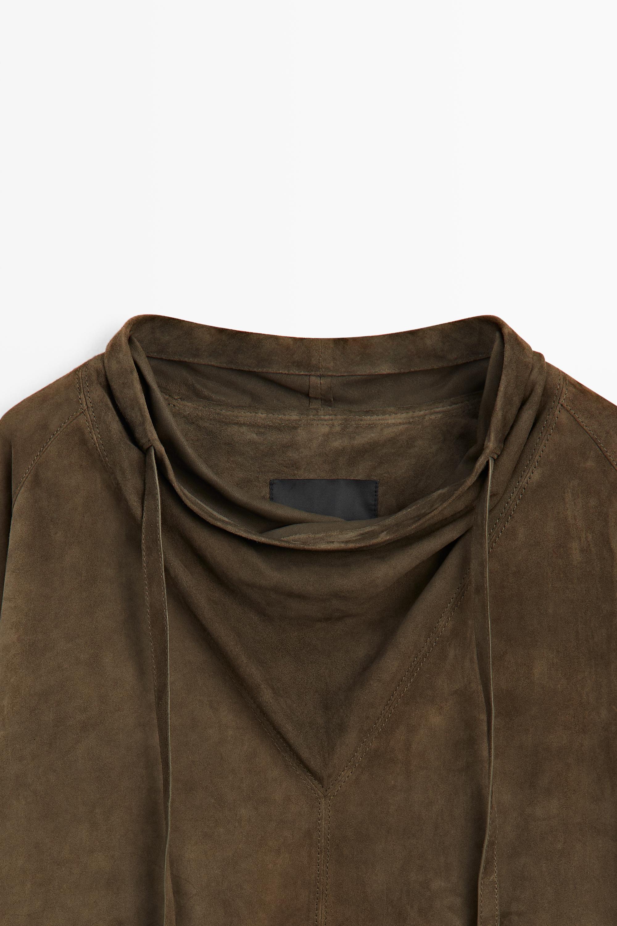 High-neck suede shirt — KHAKI