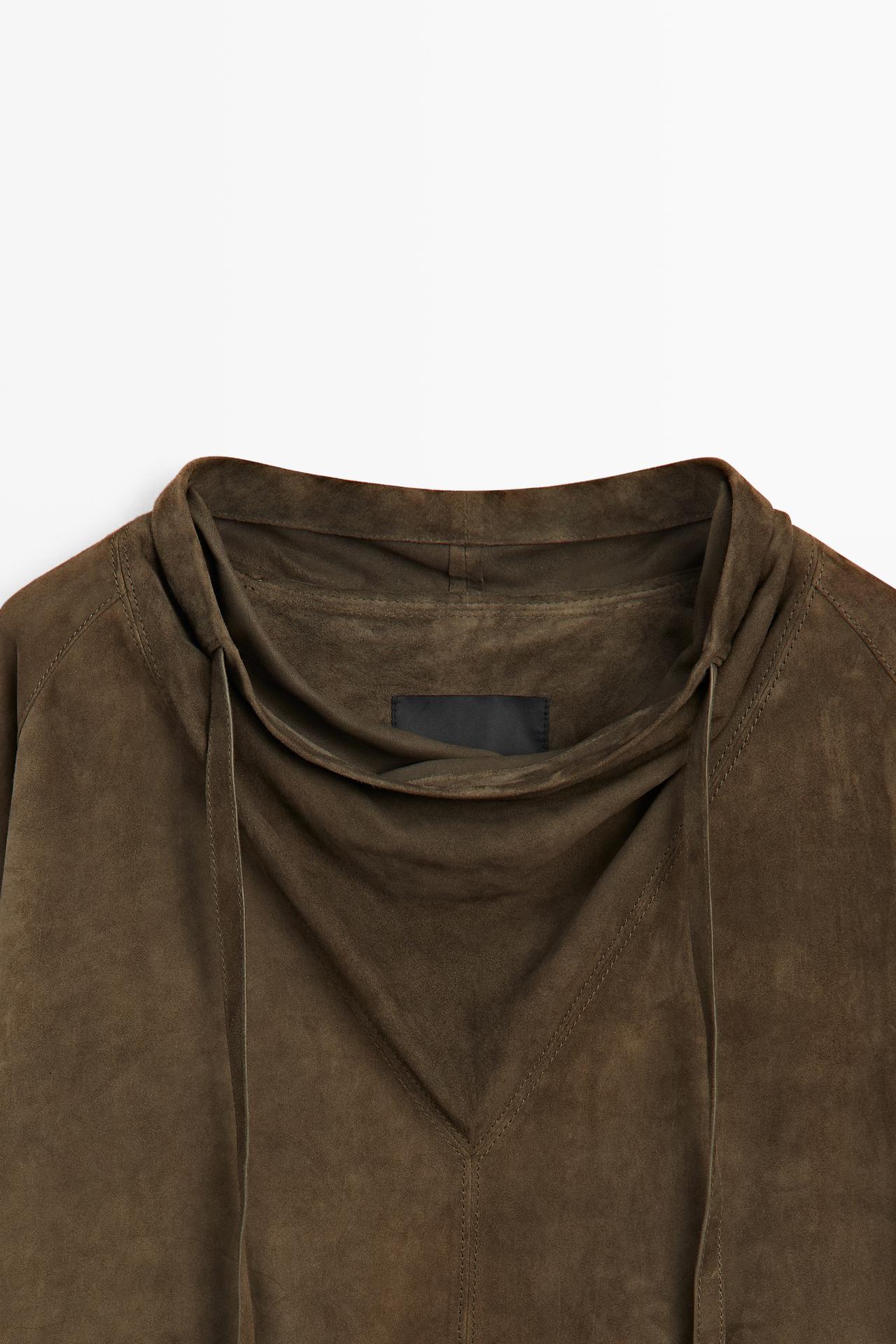 Suede high neck shirt — KHAKI