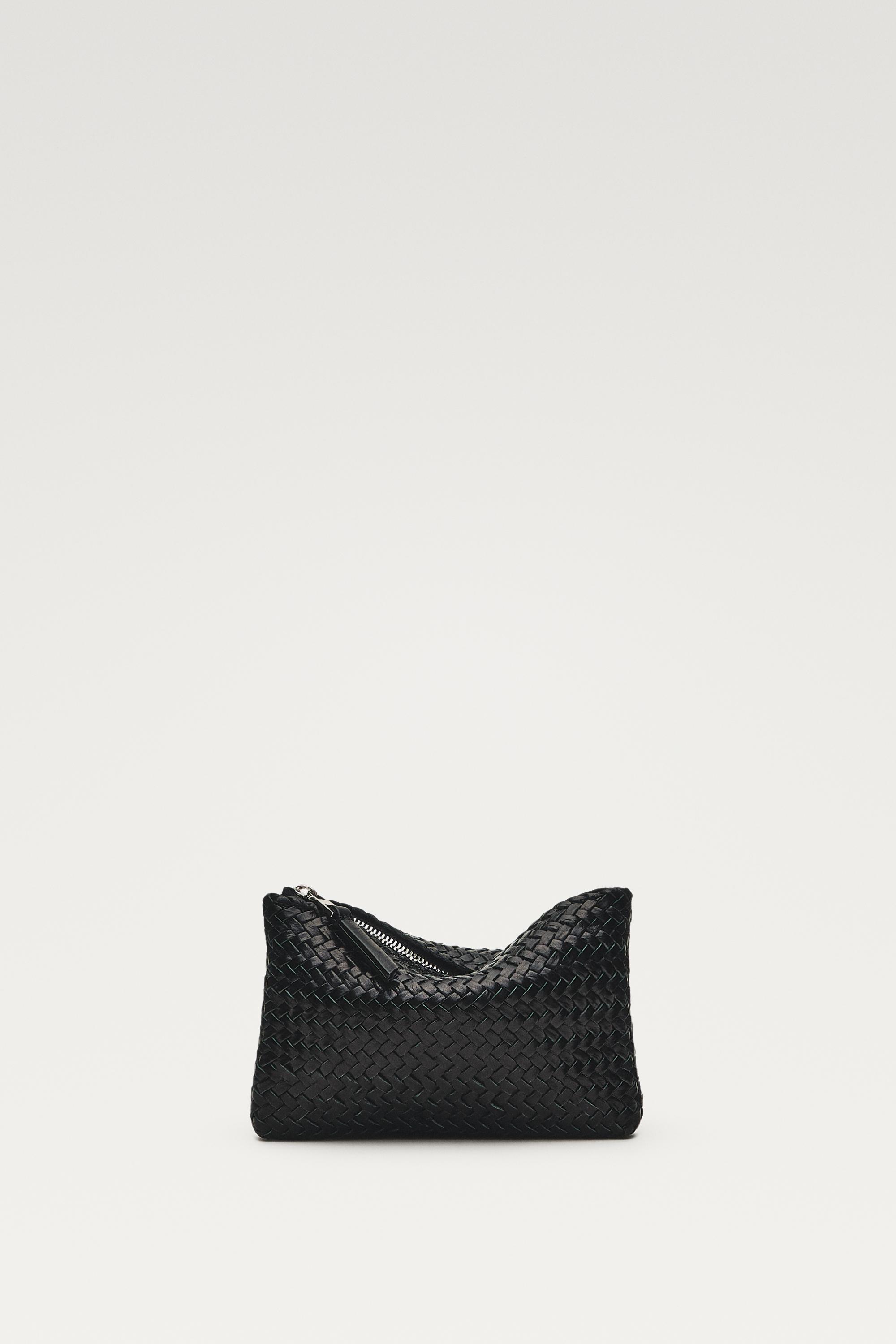 Braided nappa leather pouch bag — BLACK