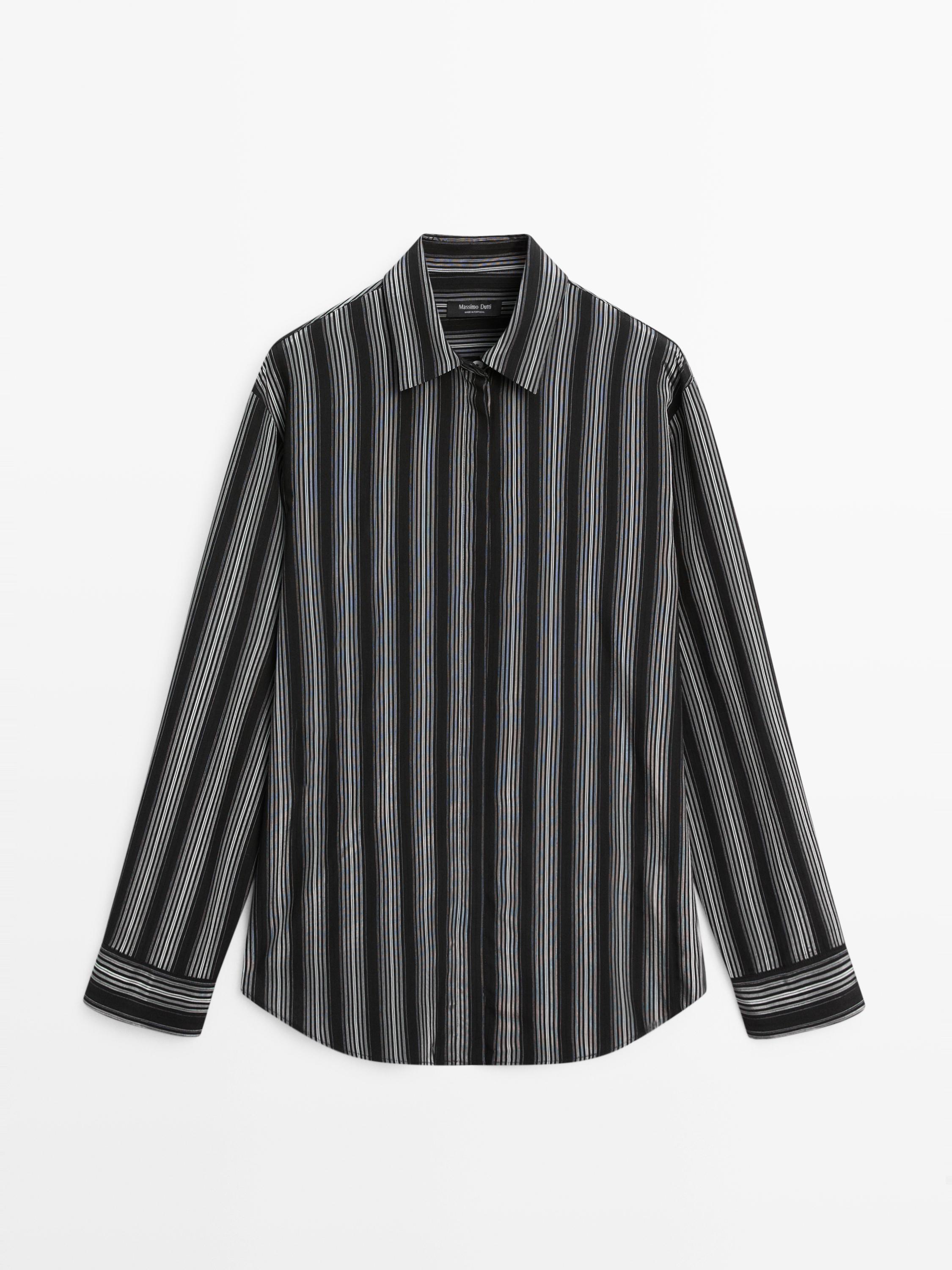 Flowing shirt with striped detailing — BLACK