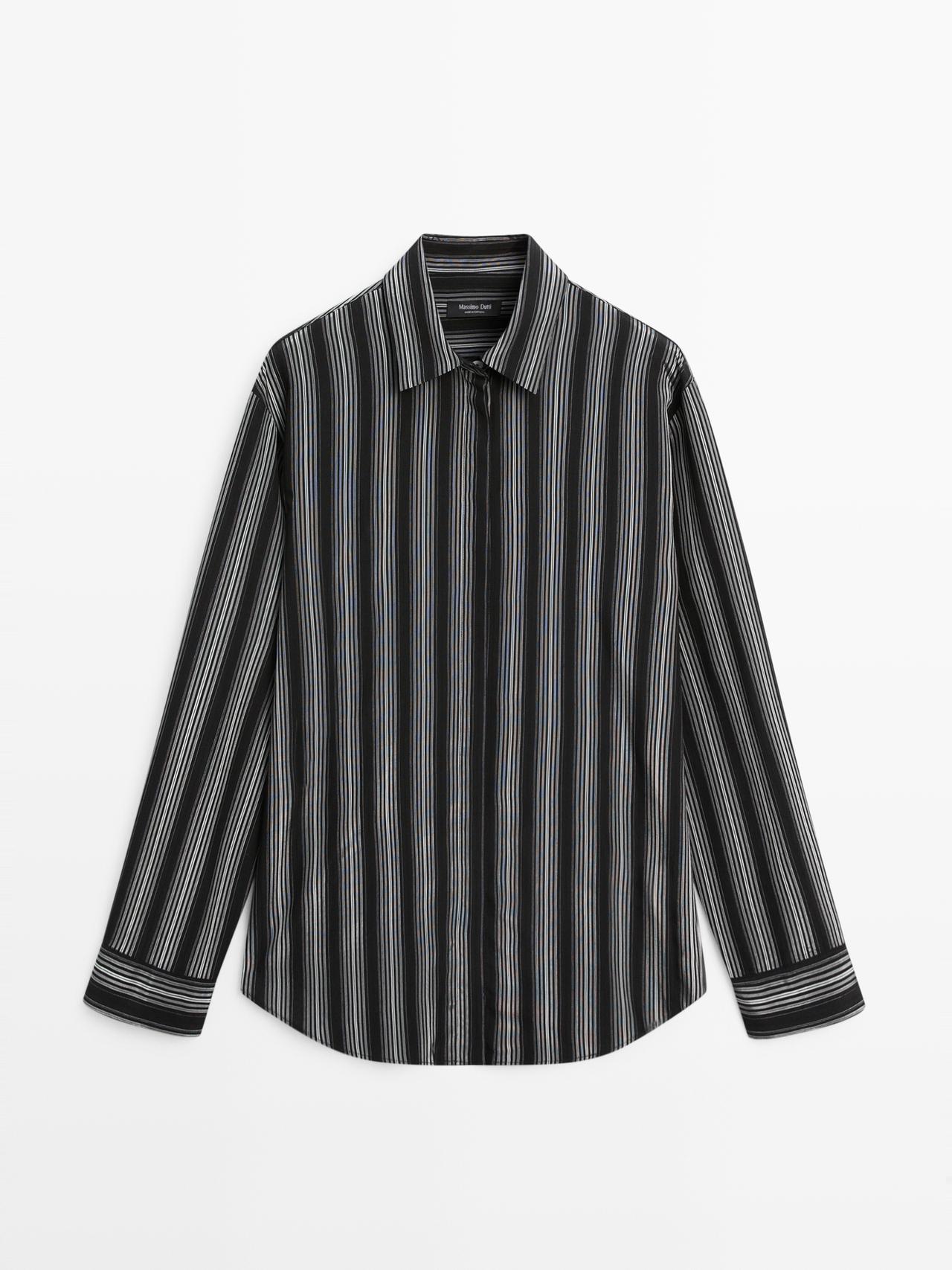 Camisa Fluida Detalle Rayas - Negro - Xs - Massimo Dutti - Mujer