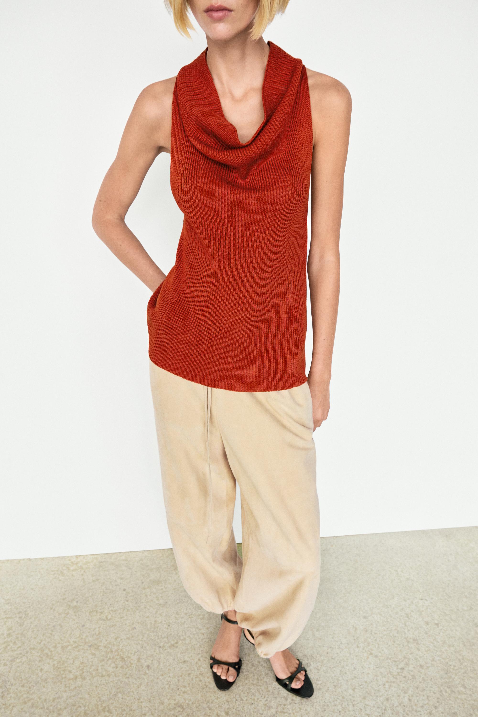 Cotton top with cowl neckline