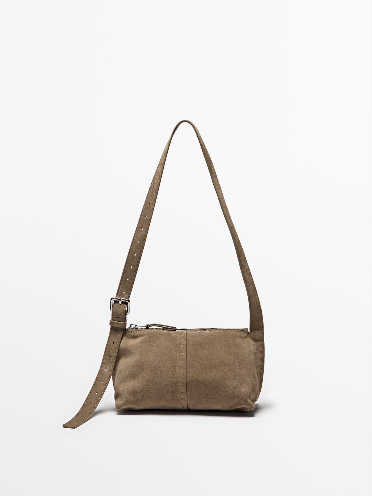 Massimo Dutti - Dame - Miniskuldertaske I Spaltlæder - Sand - 01