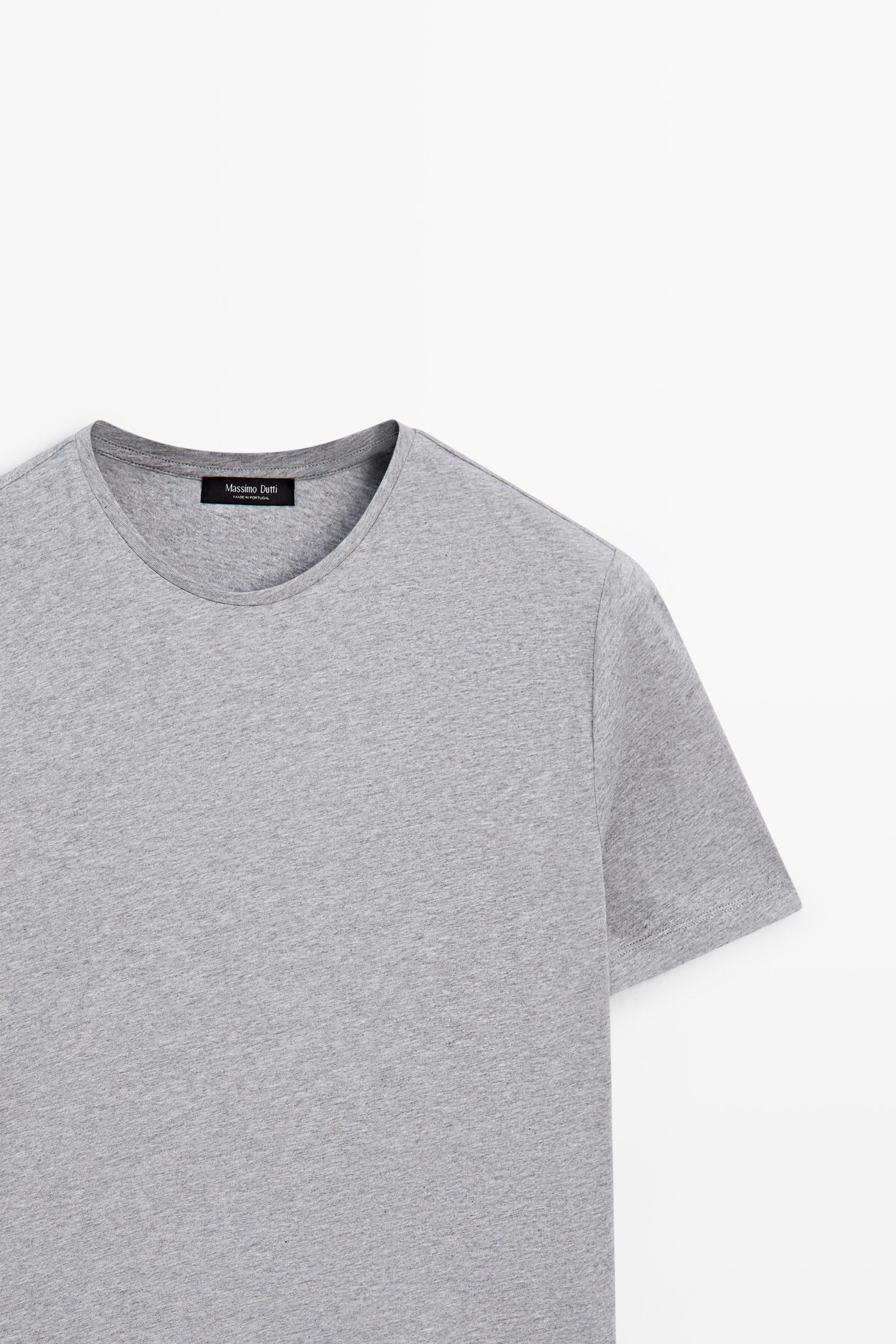 Short sleeve melange cotton T-shirt — GREY MARL