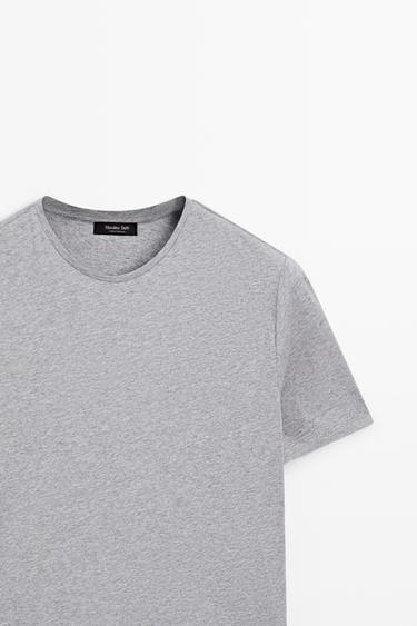 Melange cotton short sleeve T-shirt — GREY MARL 4