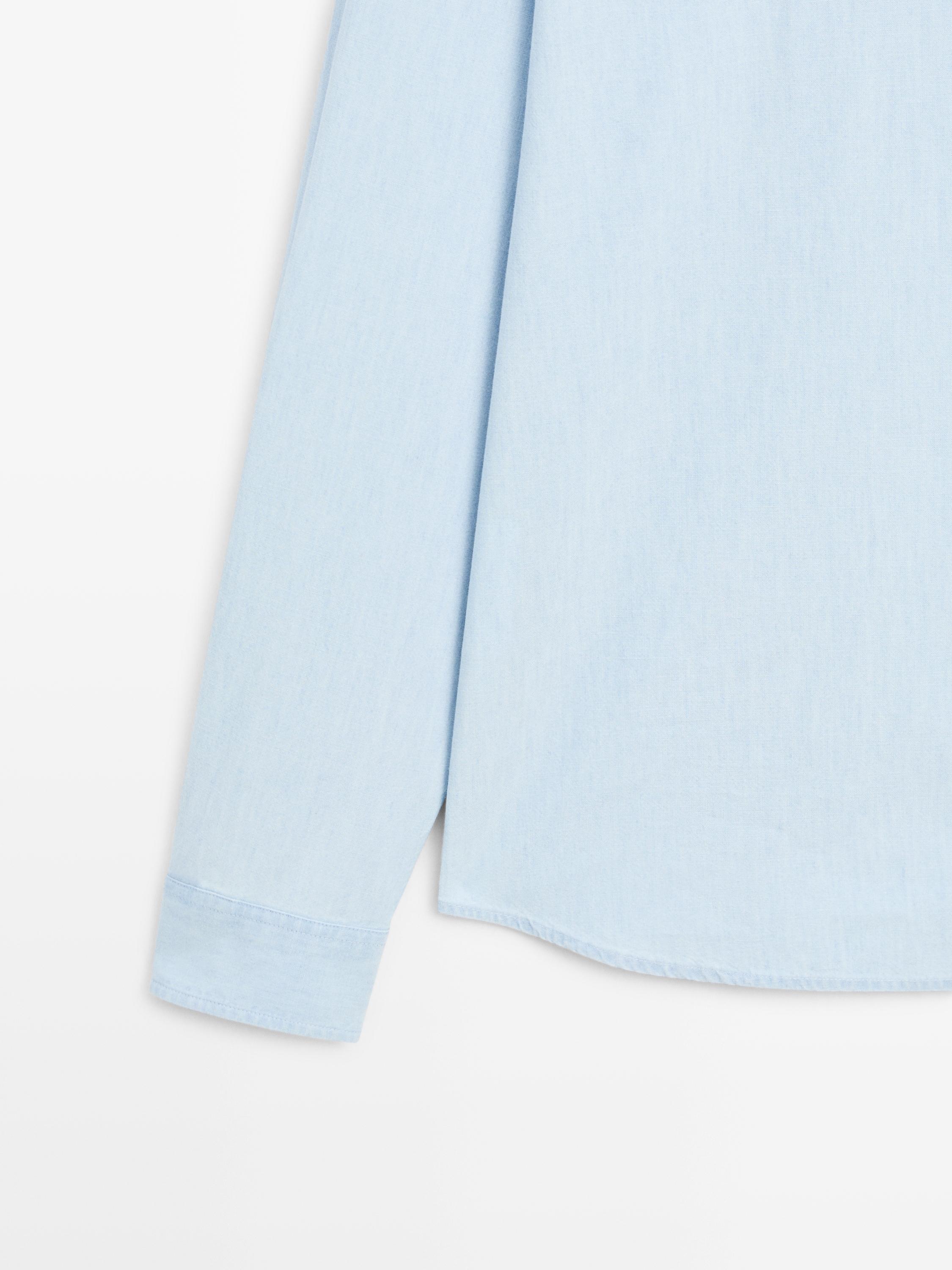 100% cotton regular fit denim shirt — SKY BLUE