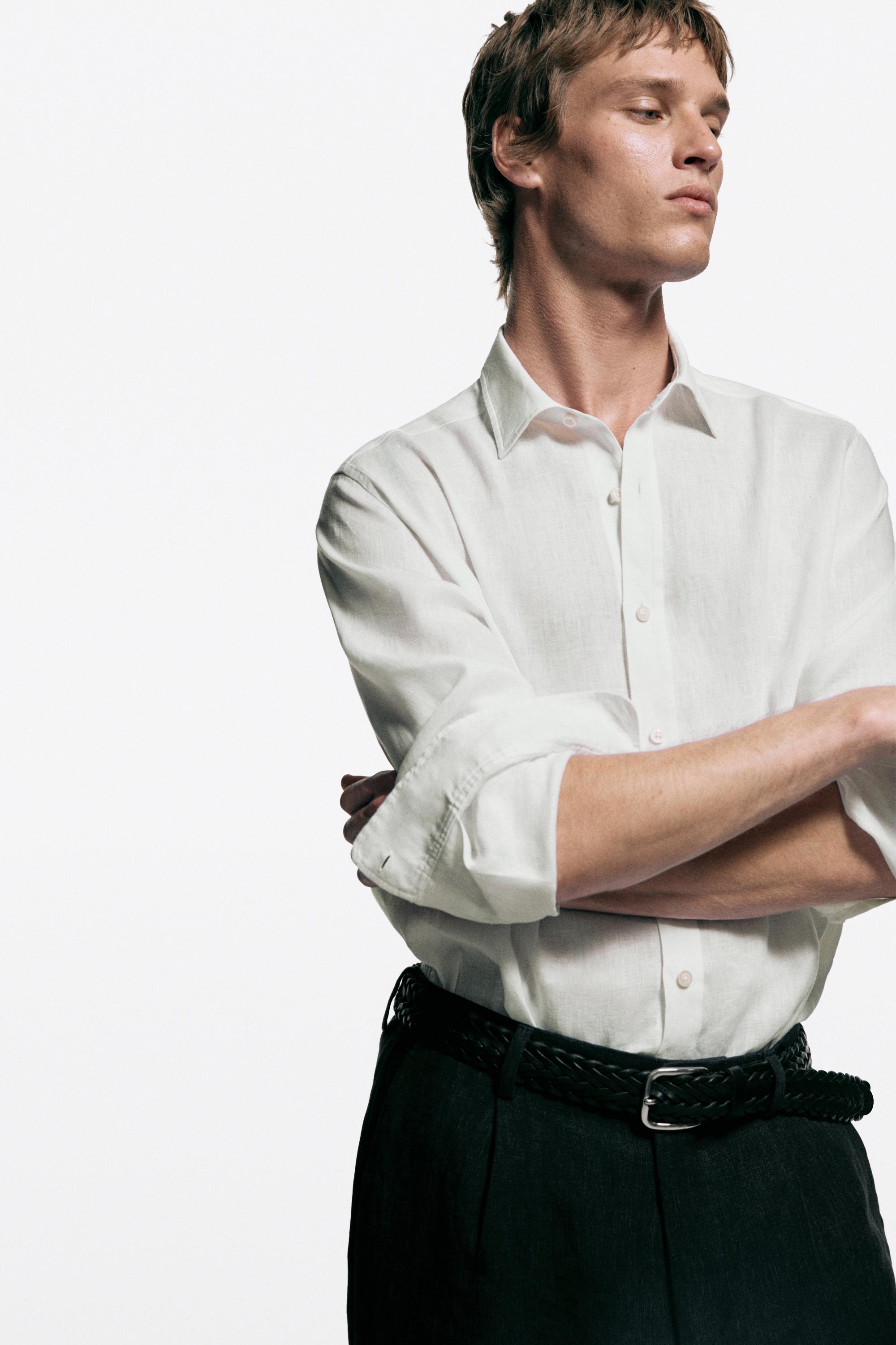 100% linen slim fit shirt — WHITE