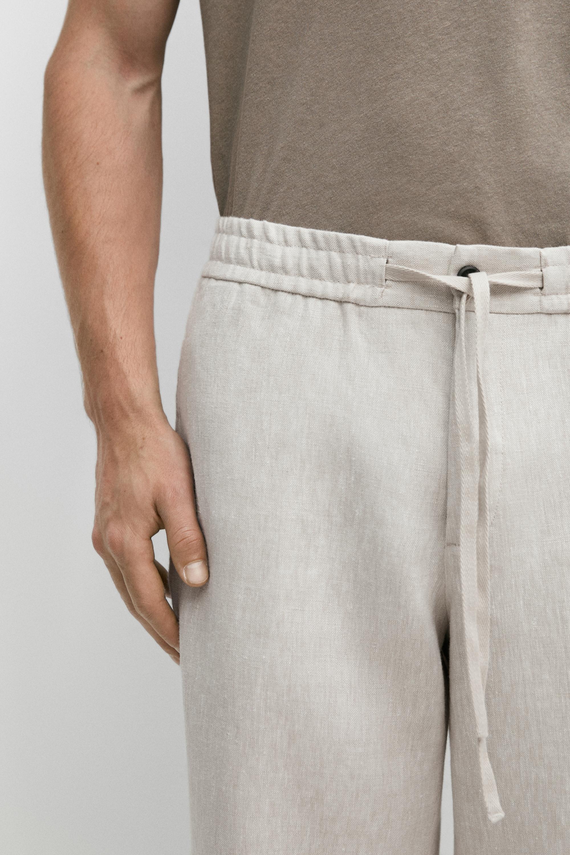 Linen jogger fit trousers — SAND BROWN