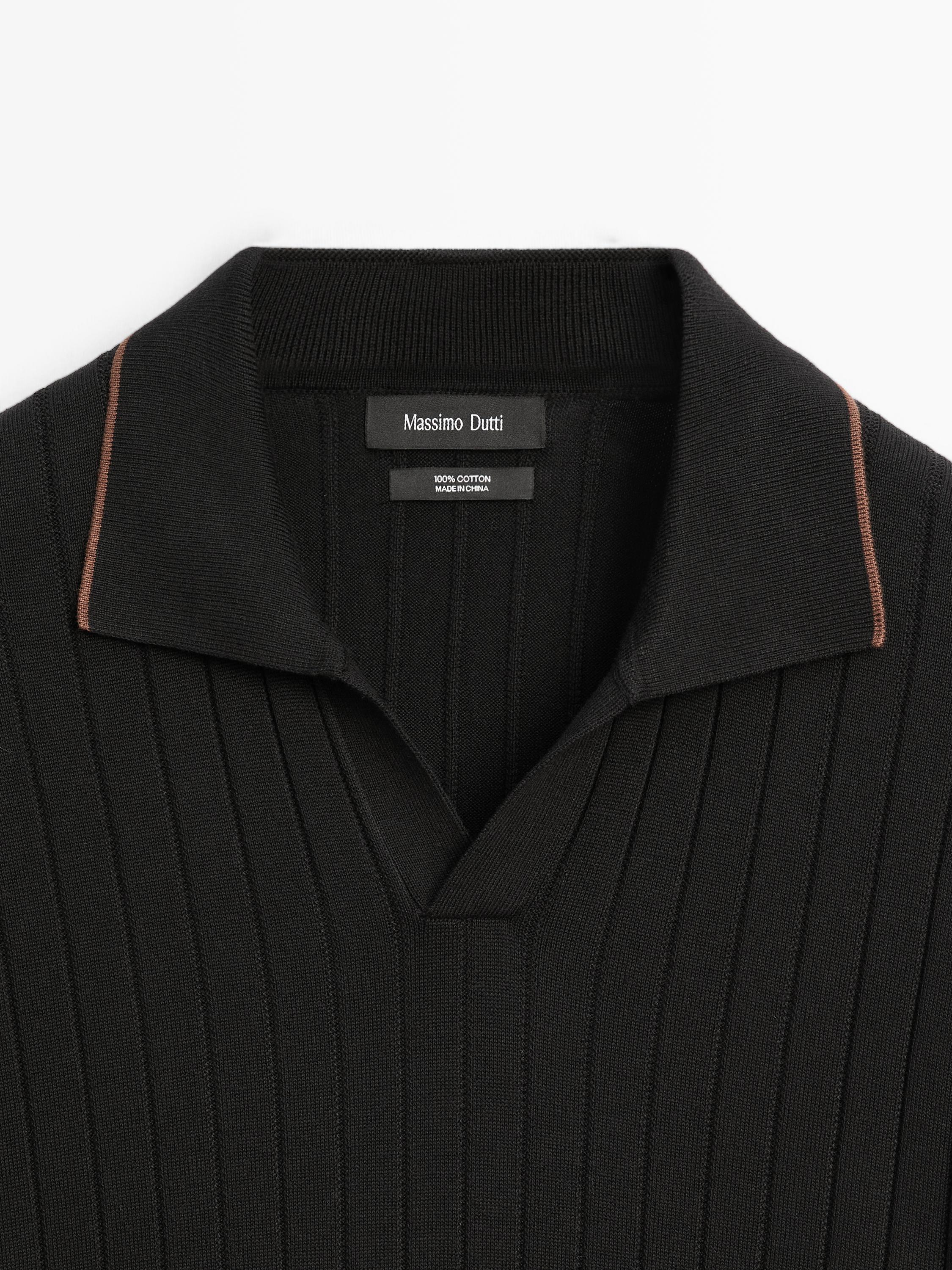 Ribbed knit polo shirt