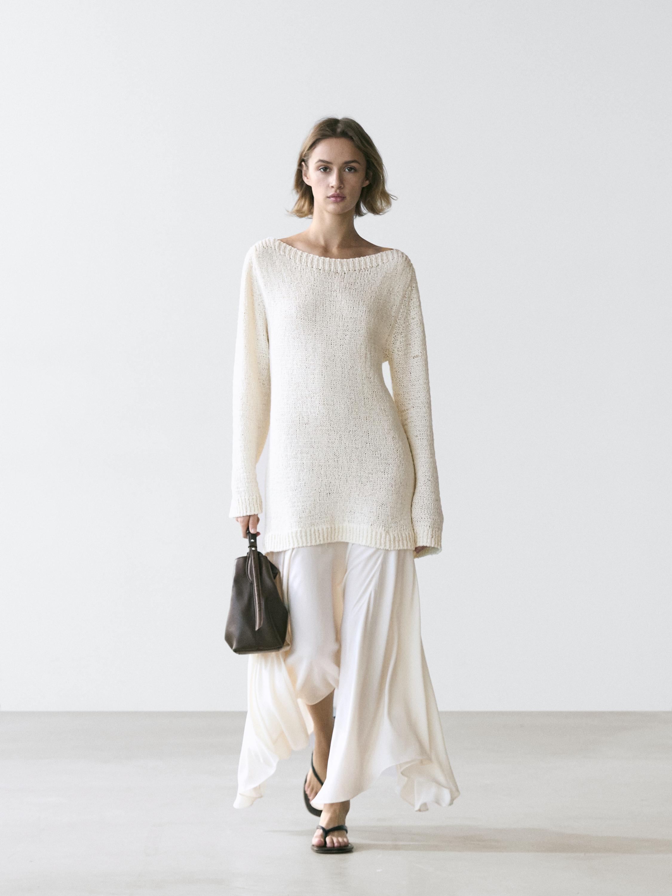 Asymmetrical midi dress with mixed detailing