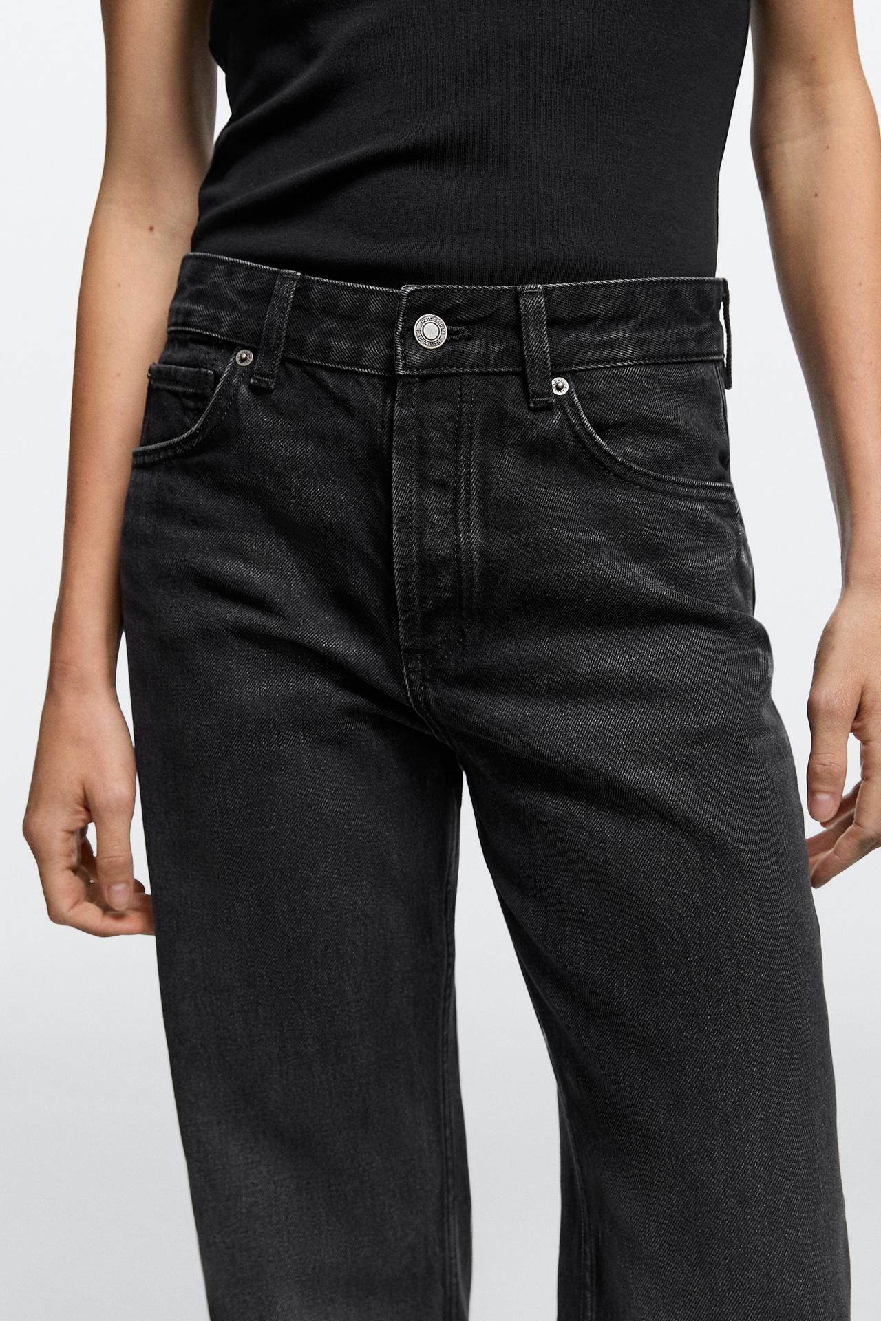 Wide-leg mid-waist jeans — BLACK