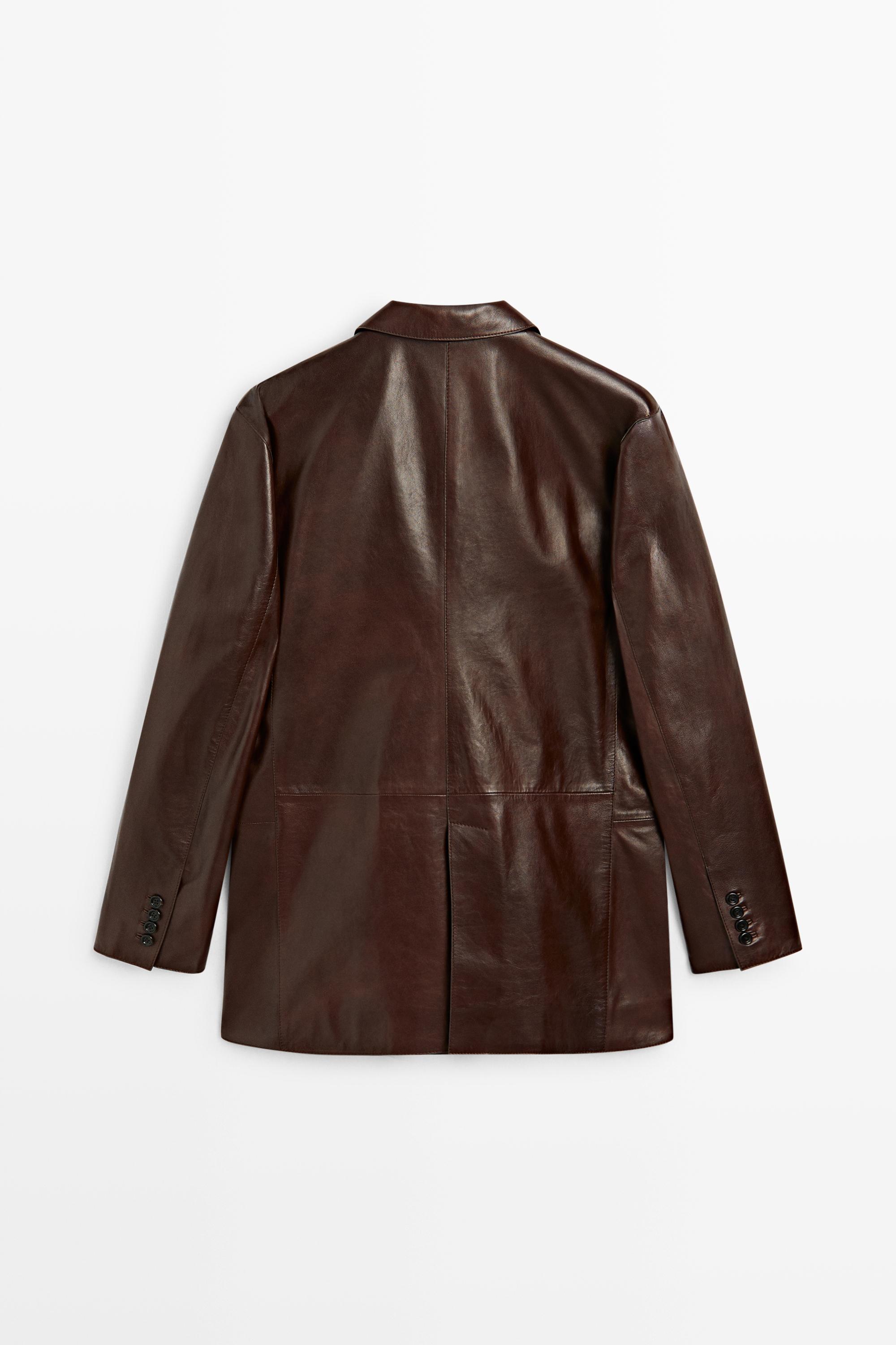 Nappa leather blazer with pocket detail — BROWN