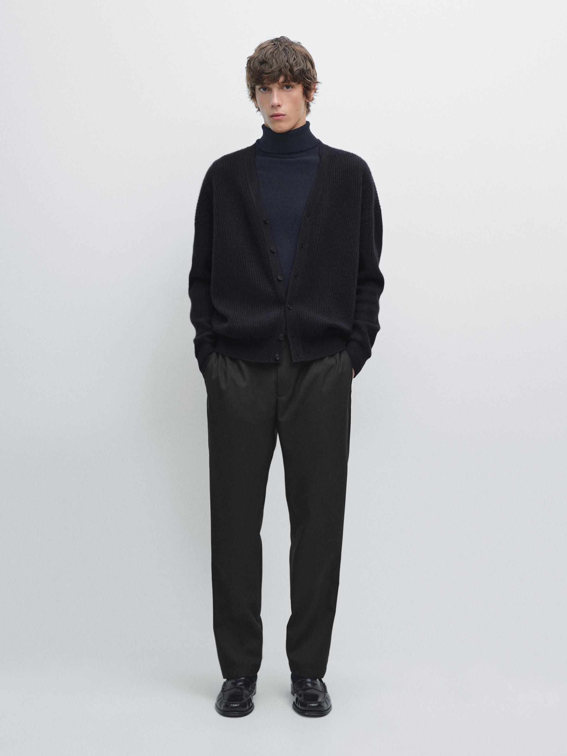 Cardigan Cachemire Laine - Bleu Marine - L - Massimo Dutti - Homme