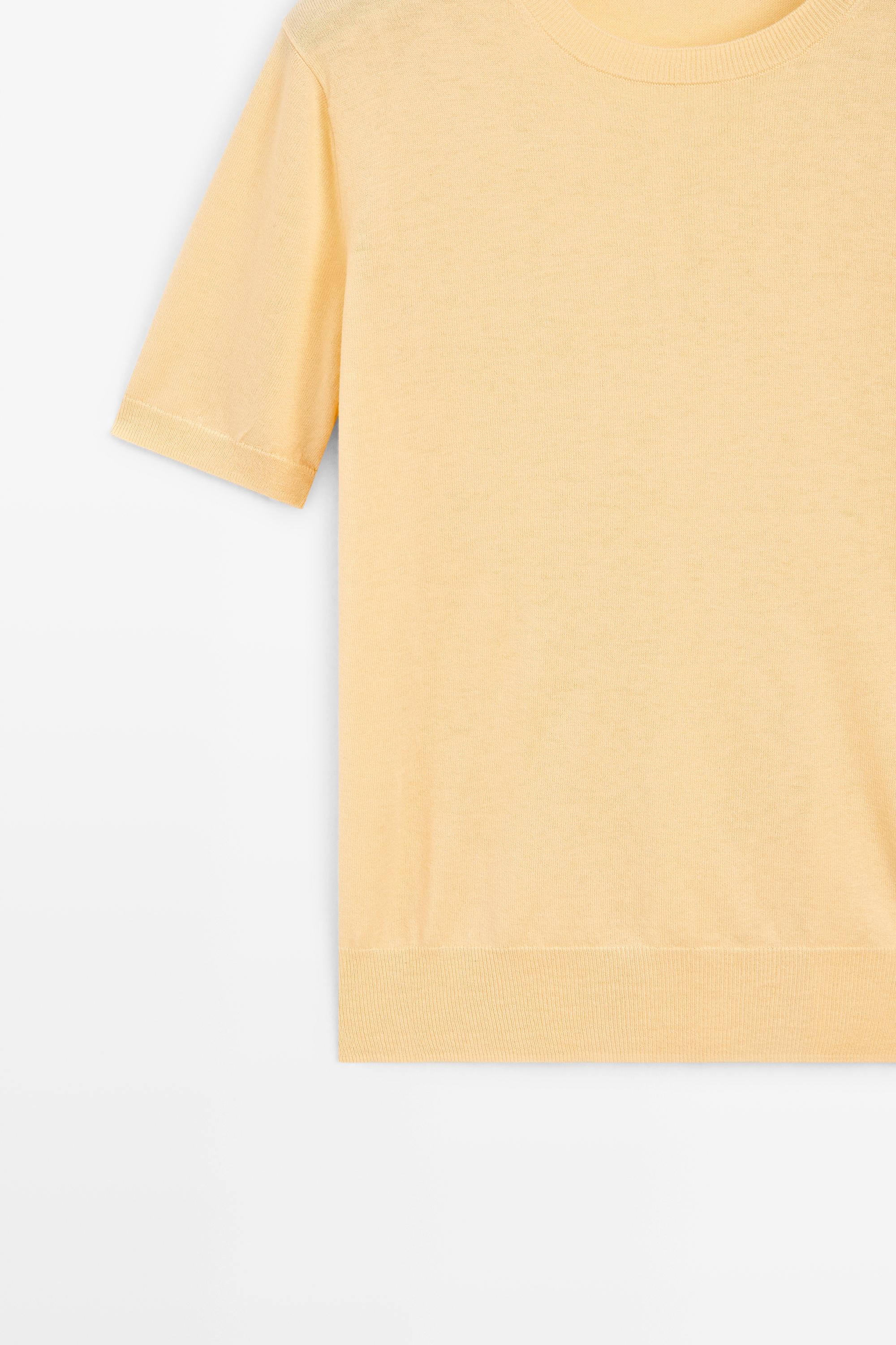 Short-sleeve fine-knit sweater — YELLOW
