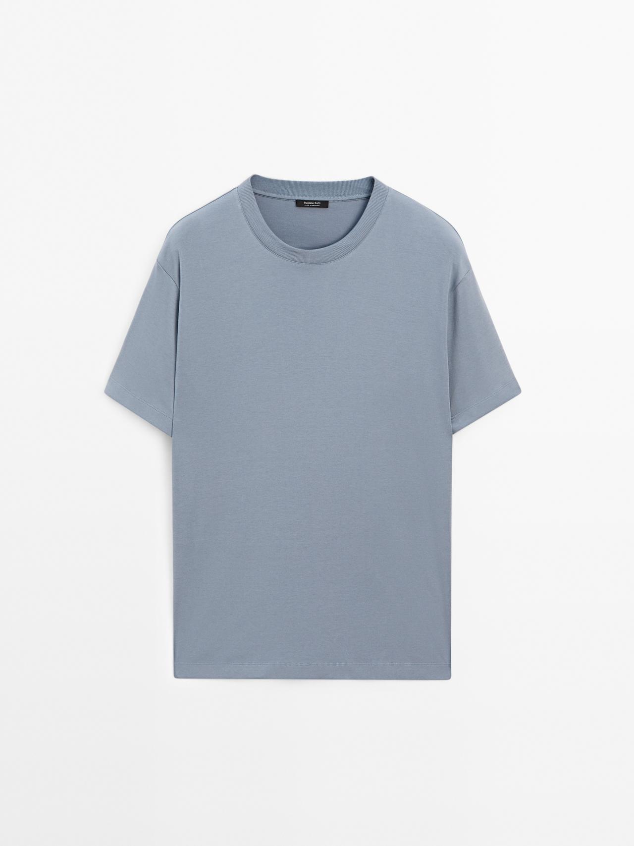 Massimo Dutti - Herre - T-Shirt I 100% Medium Weight-Bomuld - Blå - Xxl