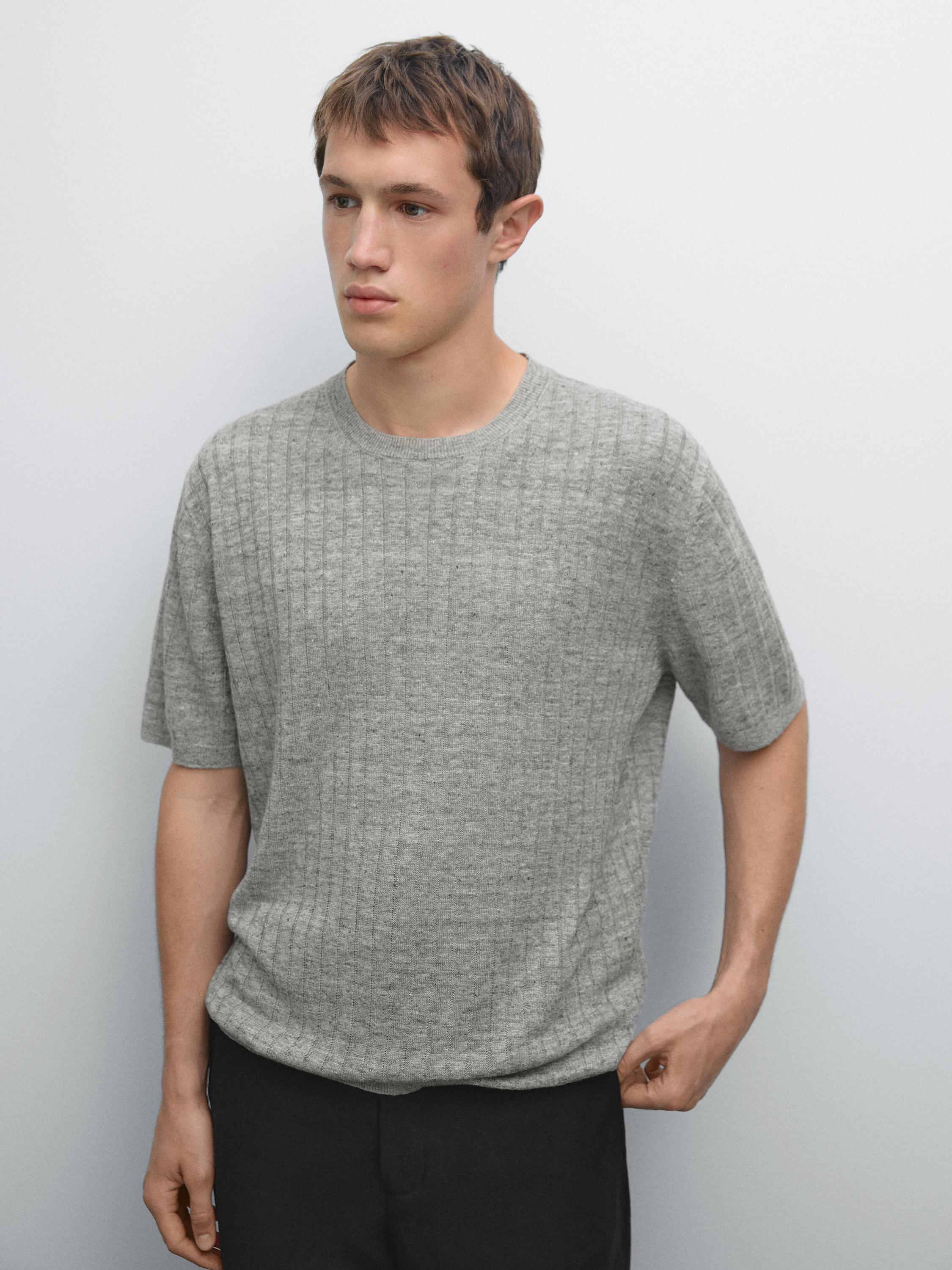 Maglietta in maglia a costine 100% lino