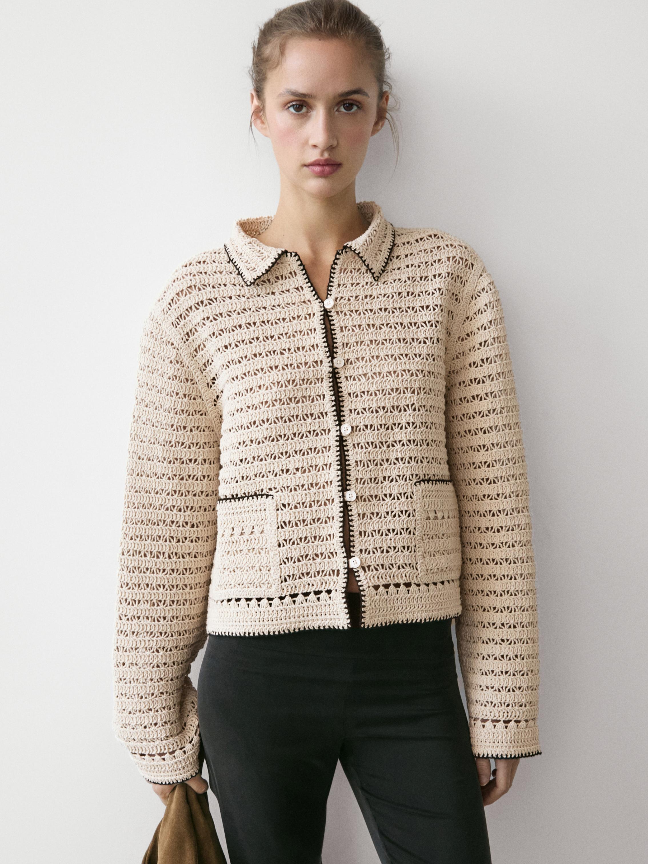 Contrast crochet knit cardigan