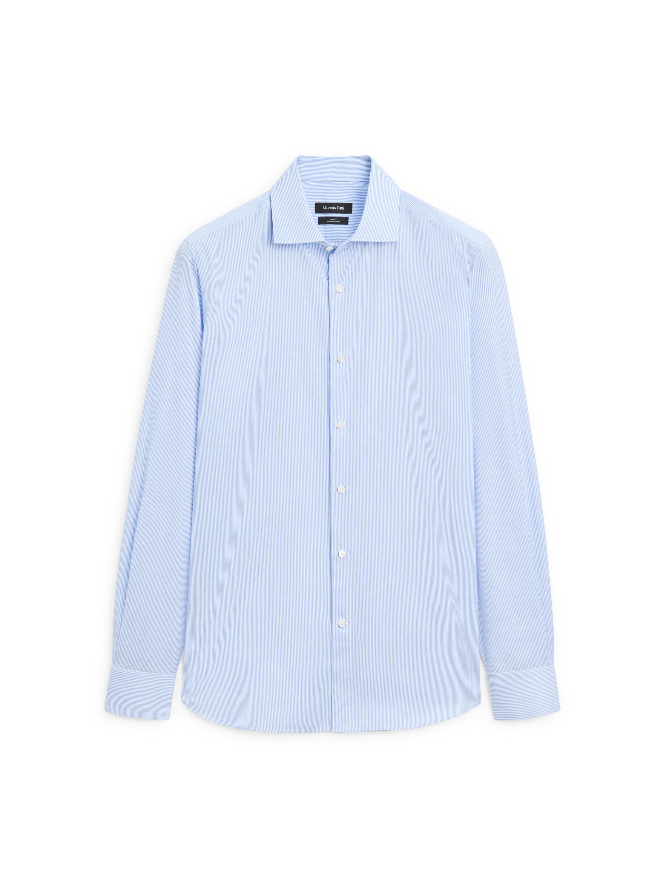 Slim fit striped twill shirt — SKY BLUE