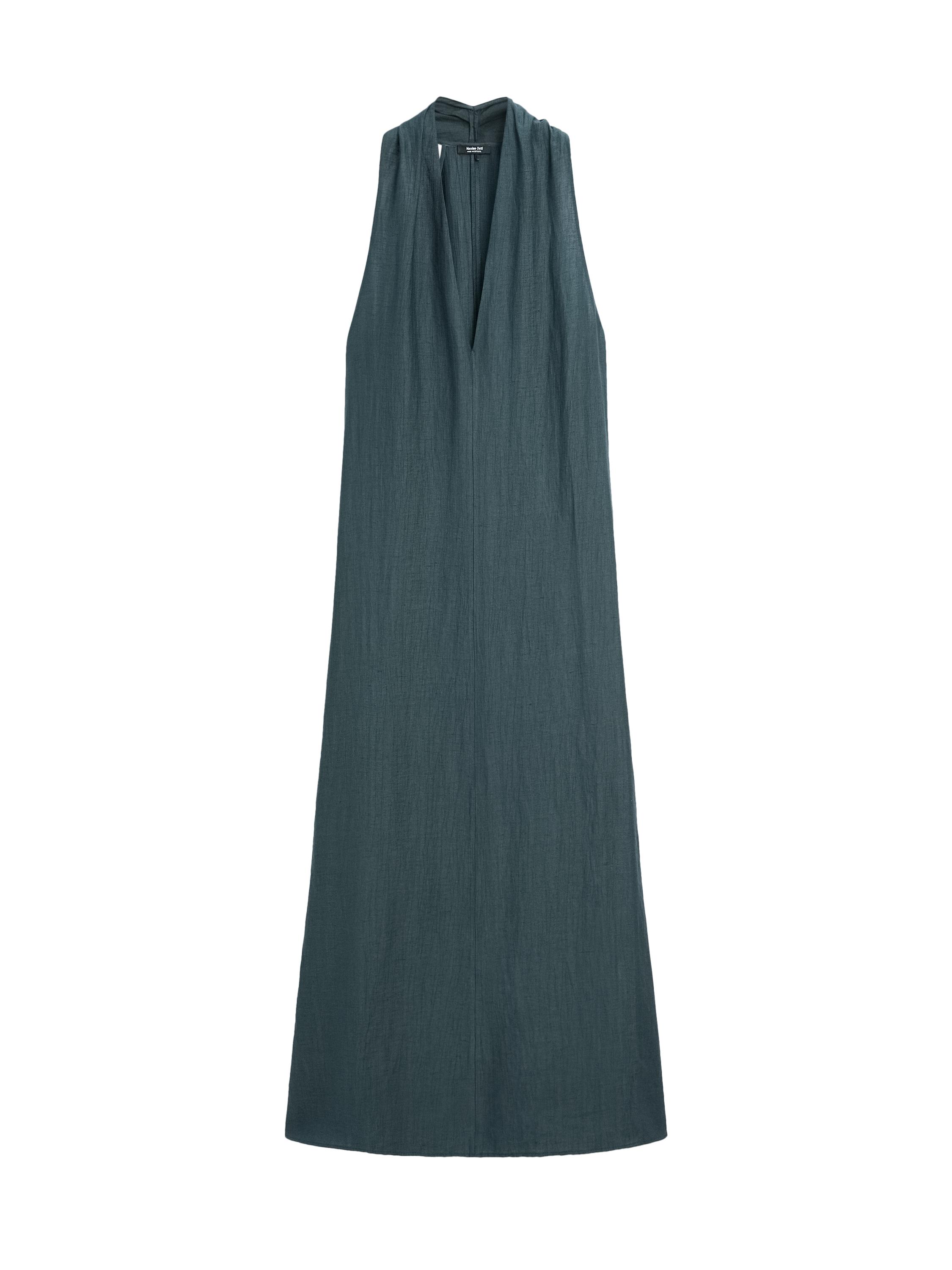 Linen Blend Midi Dress With V-Neckline - Dark Blue - 2 - Massimo Dutti - Women Linen Blend Midi Dress With V-Neckline - Dark Blue - 2 - Massimo Dutti - Women