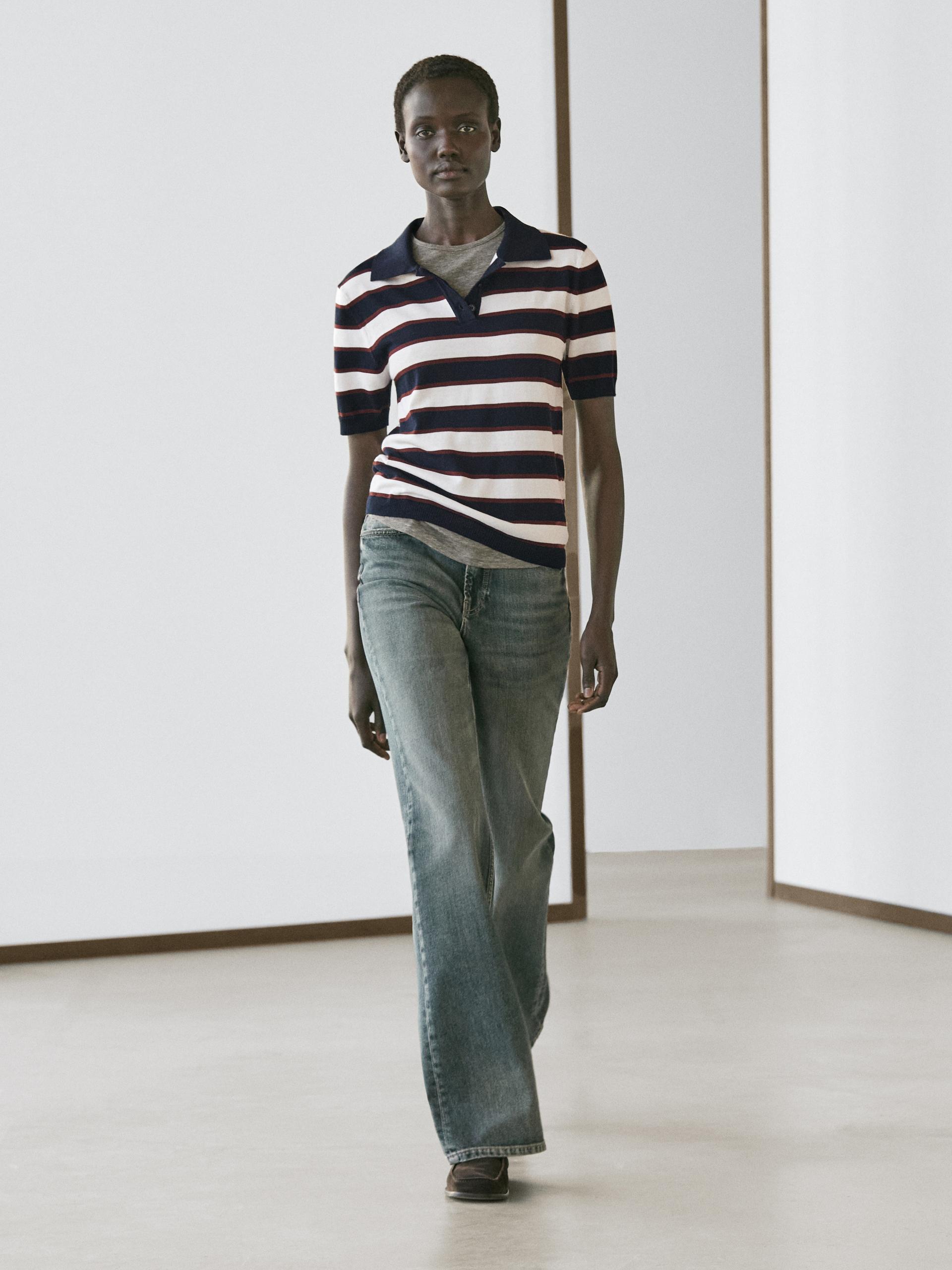 Maglia Stile Polo A Righe - Blu Marino - S - Massimo Dutti - Femminile