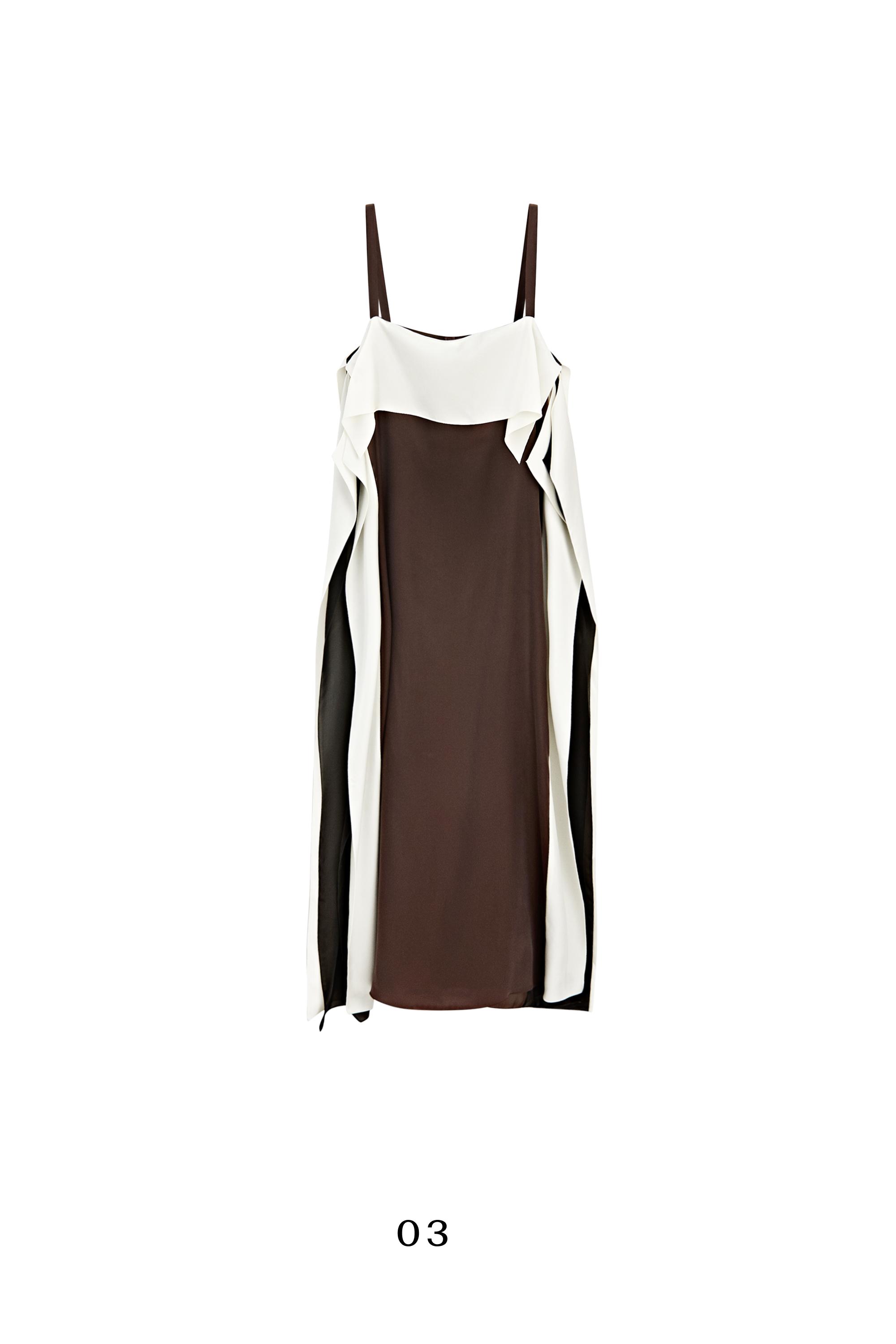 Flowing color-block midi dress — BROWN
