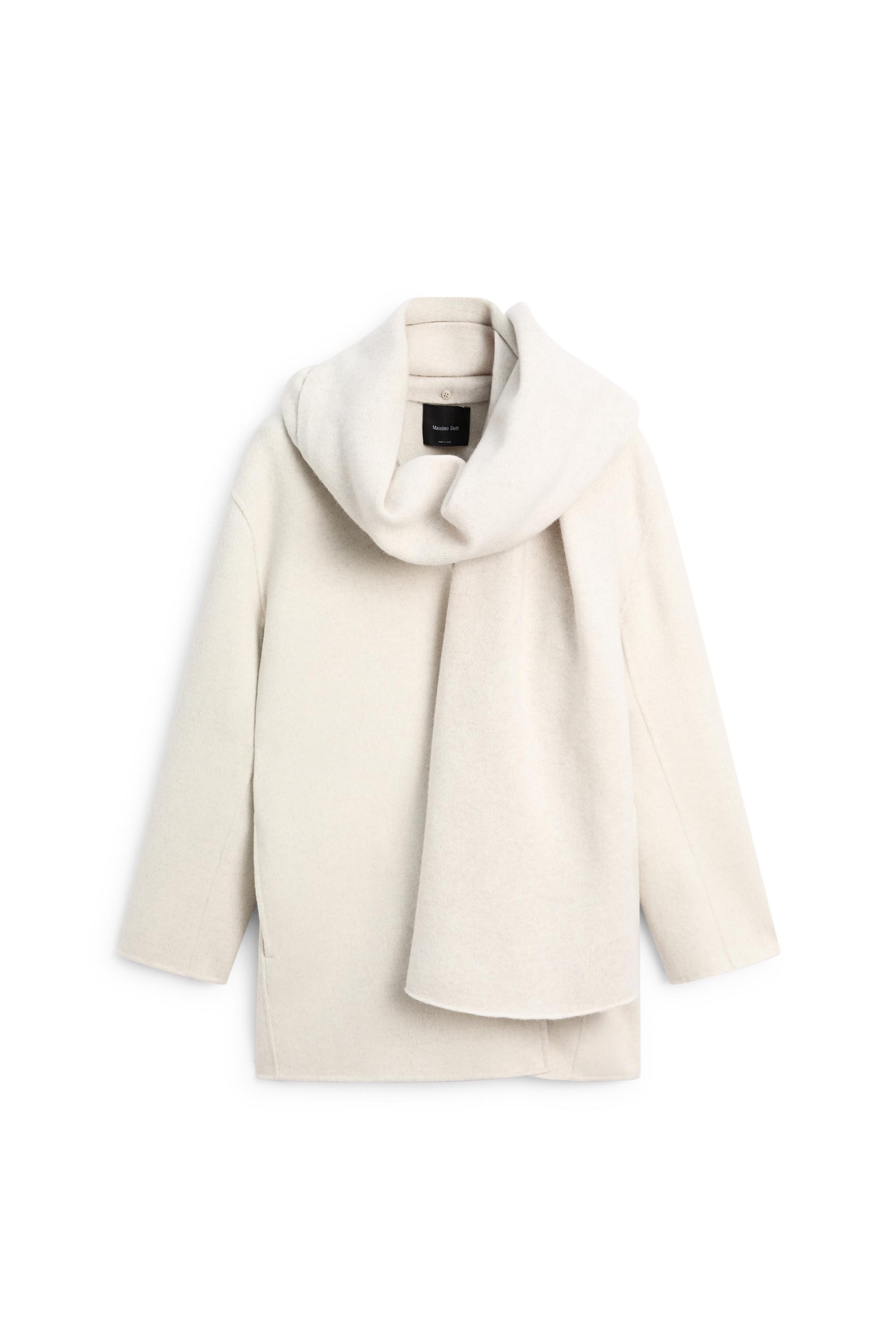 Wool-blend coat with scarf detail — BEIGE