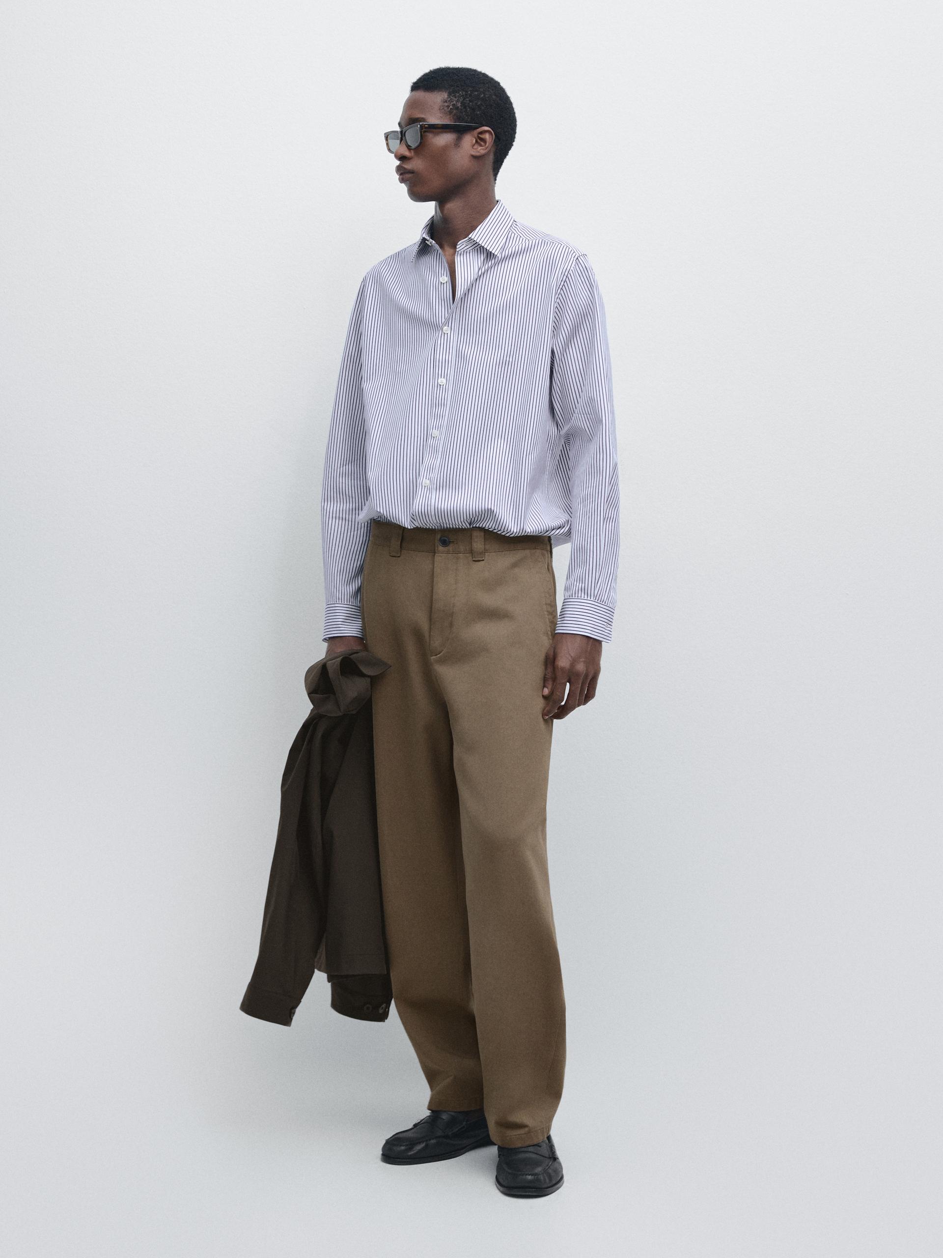 Chemise À Rayures Regular Fit 100 % Coton - Bleu Azur - L - Massimo Dutti - Homme