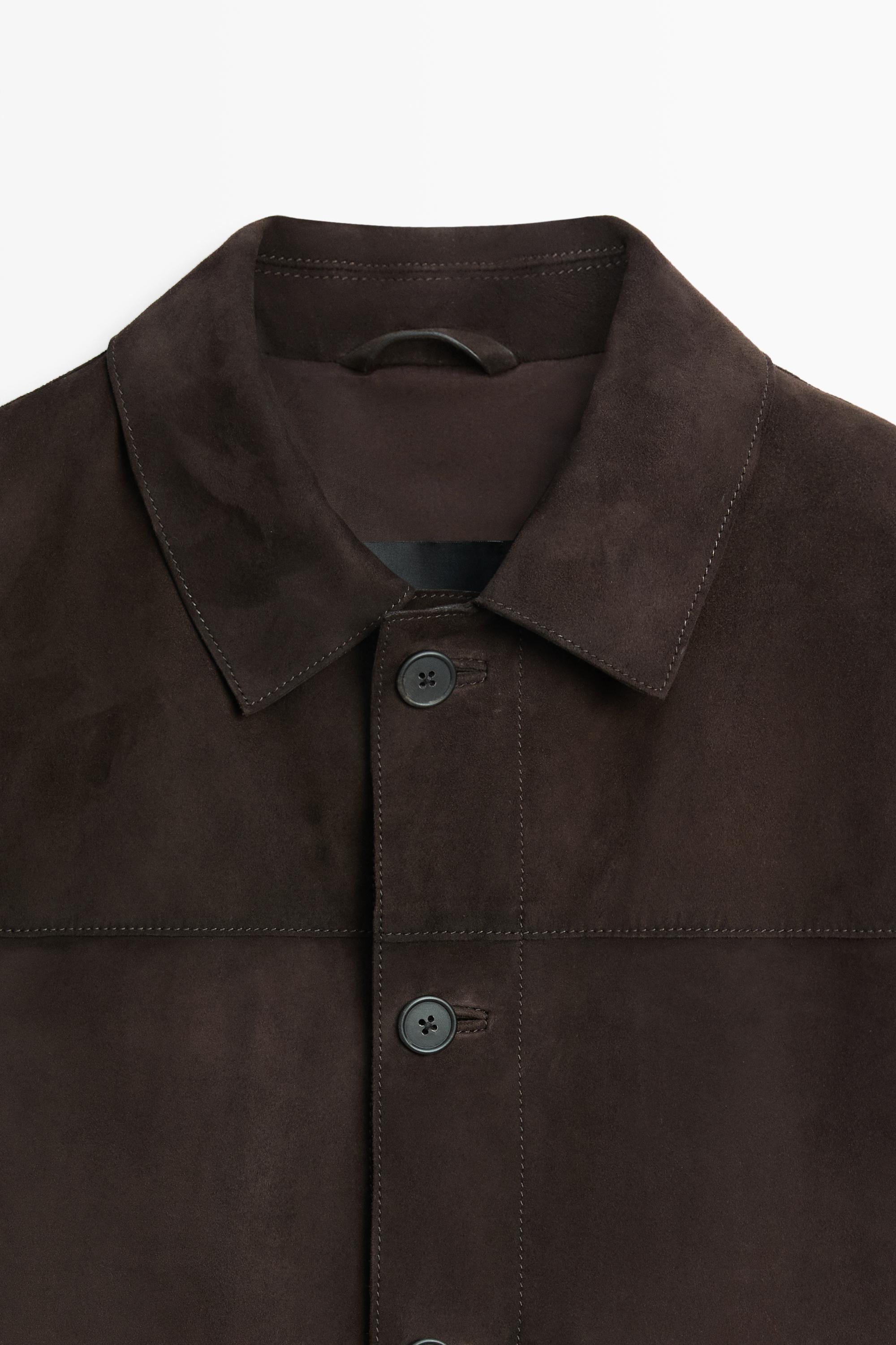 Suede leather pocket overshirt — Chocolate
