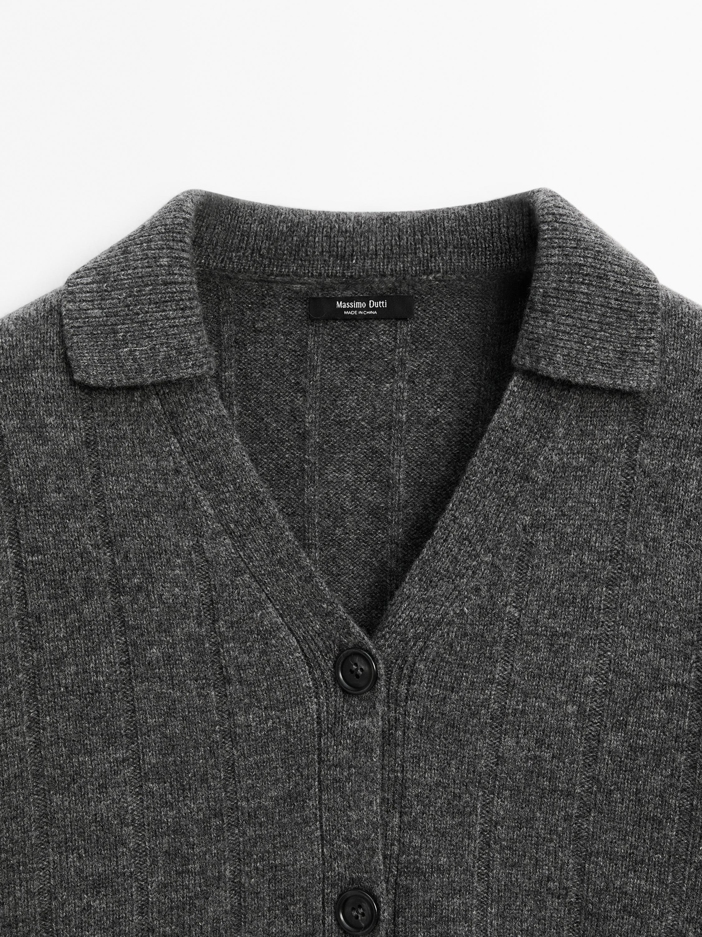 Knit cardigan with polo collar