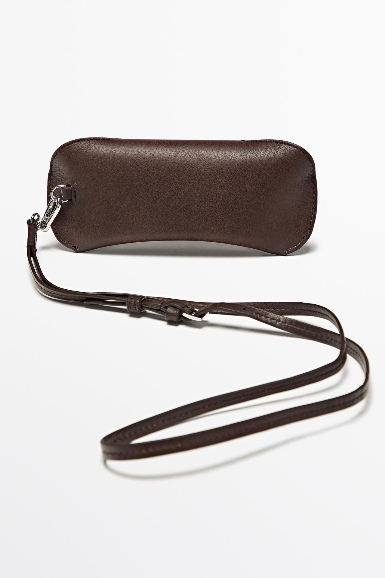 Nappa leather sunglasses case — BROWN